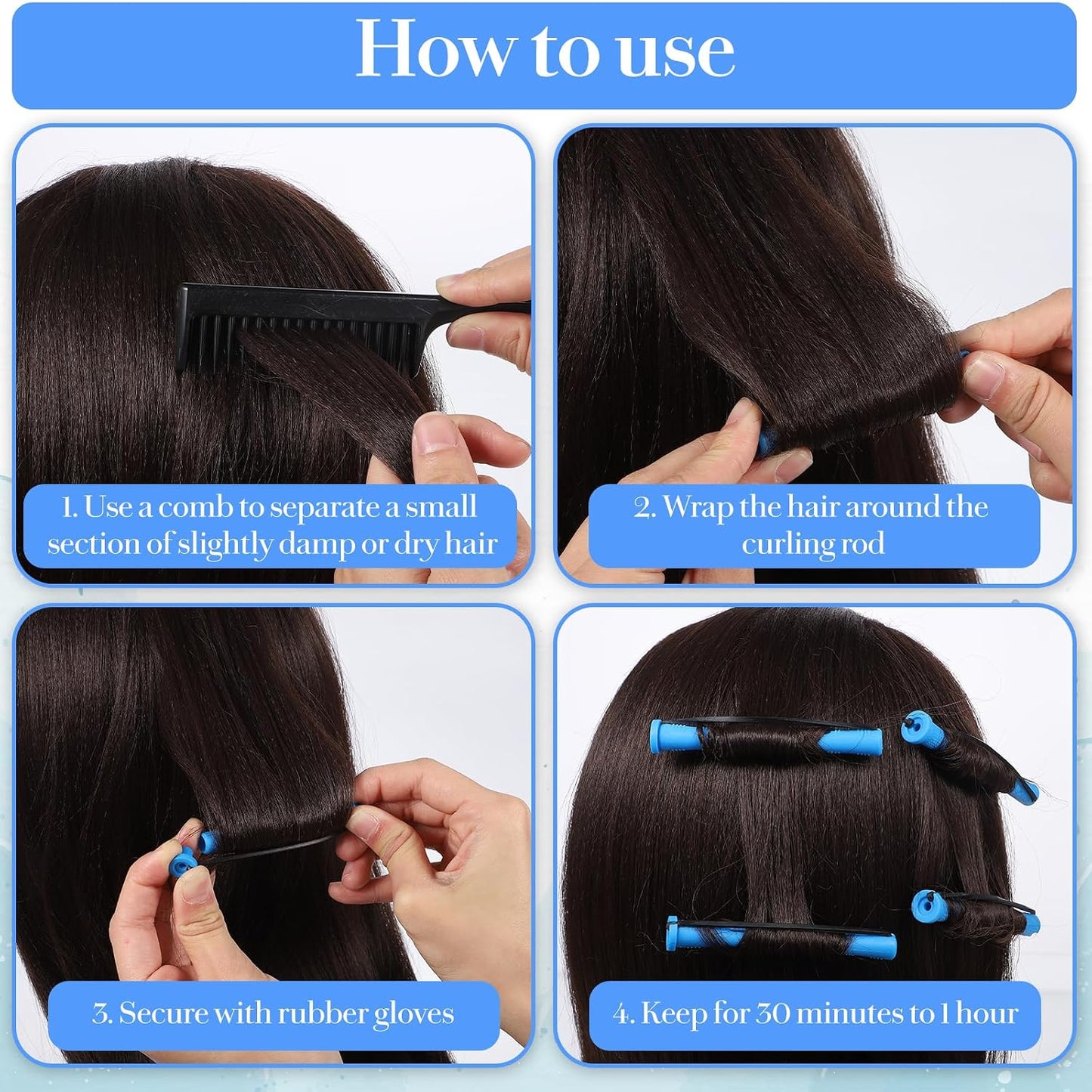 30 Pcs Perm Rods - Plastic Cold Wave Curling Rollers for Short Hair | Blue, 0.47 Inches