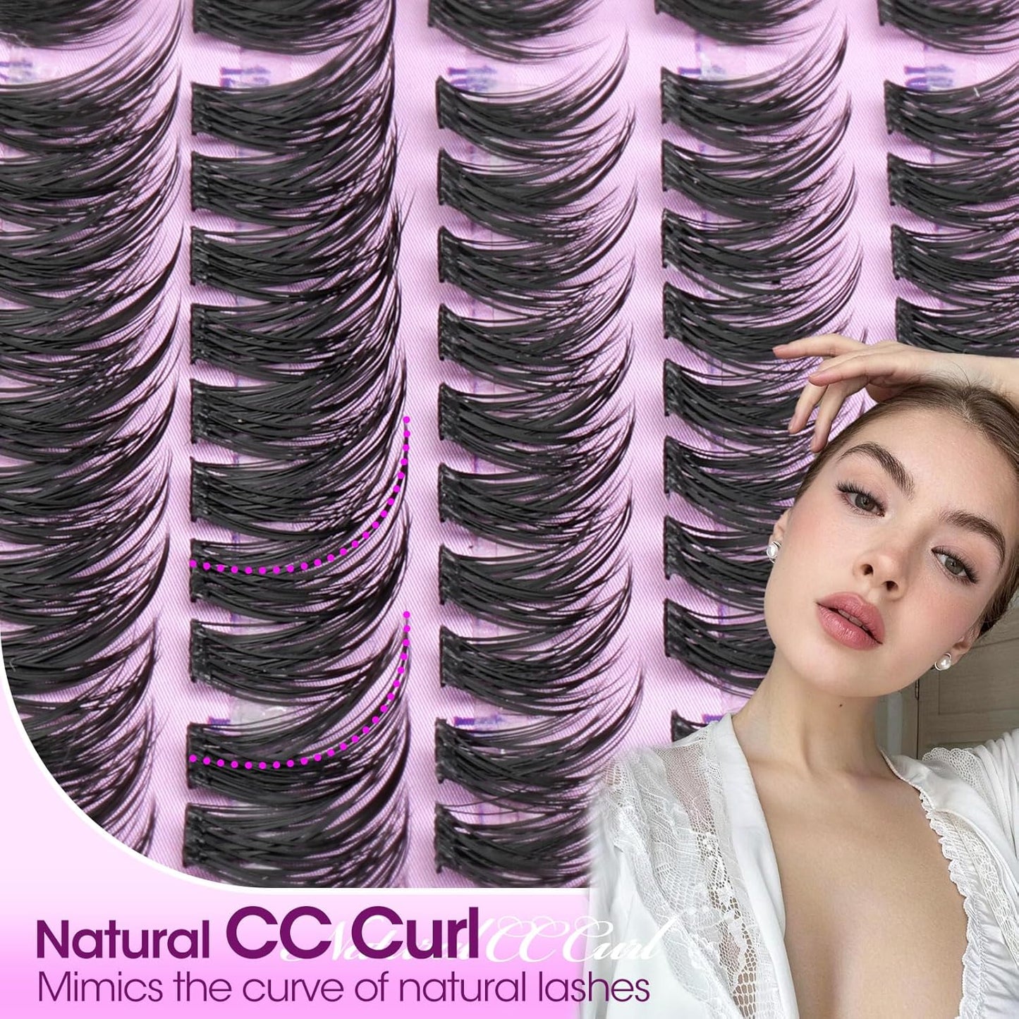 Natural Lash Clusters - 9-10-12mm CC Curl Wispy Eyelash Extensions | Soft, Lightweight for Cat Eye & Doll Eye Looks