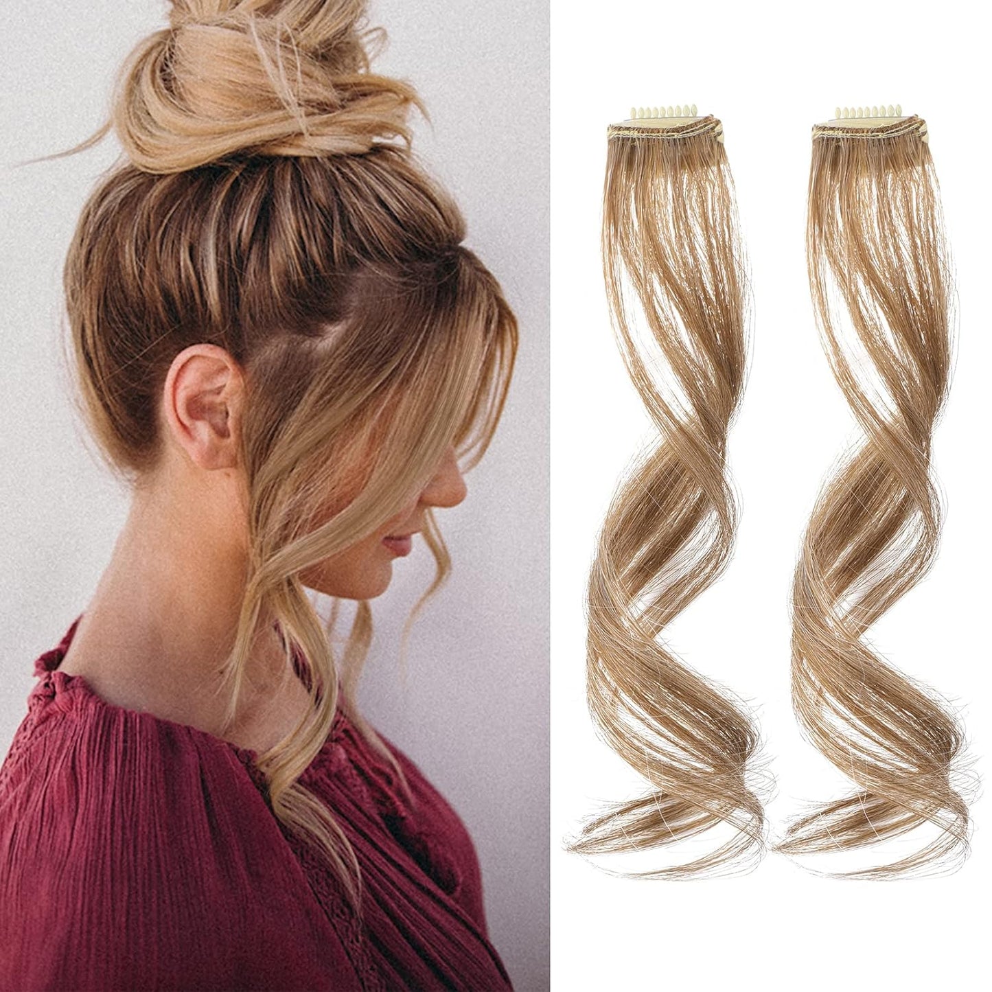 Long Side Air Bangs - Wavy Curly Clip-In Curtain Bangs for Women | 12 Inch Face-Framing Highlights in Grey/Brown/Silver/White
