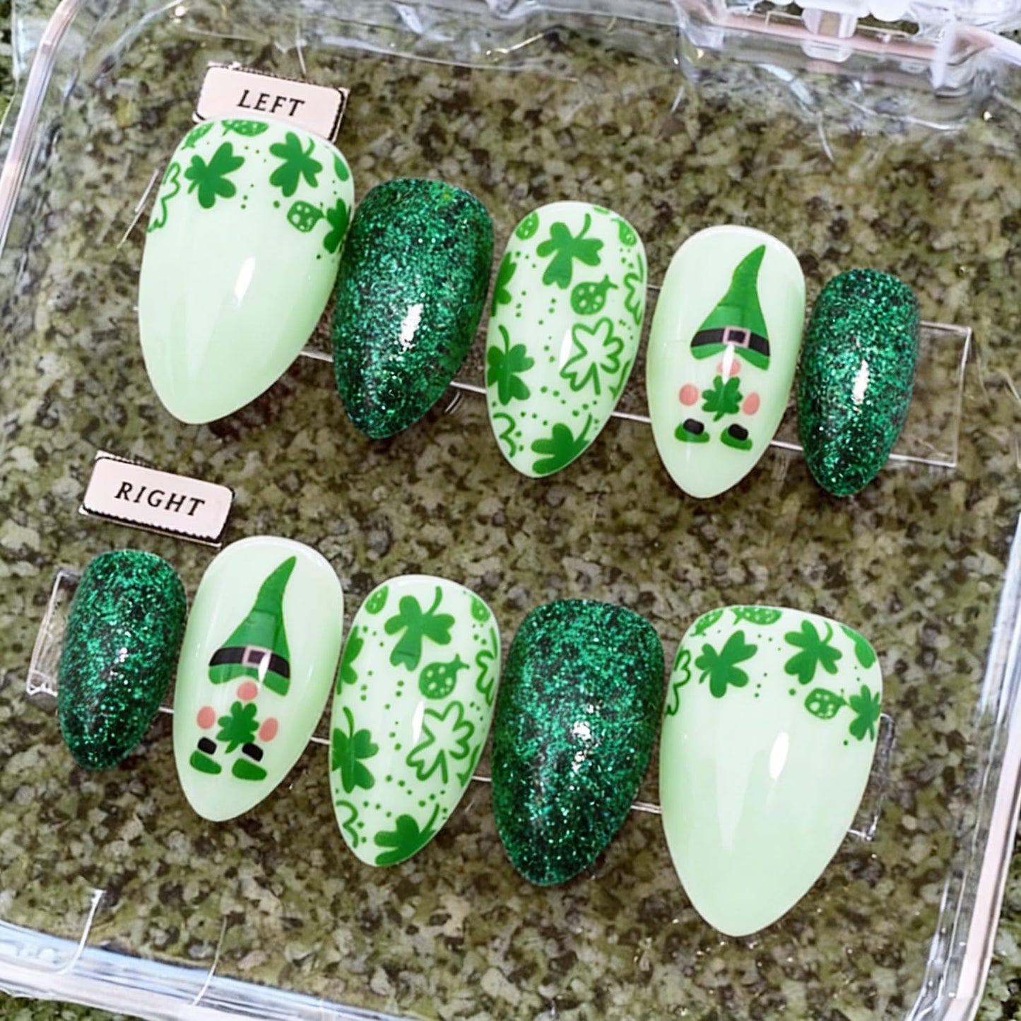 French Tip Press-On Nails - Short Square Floral Design with 3D Rhinestones | 24 Pcs Glossy Acrylic Set