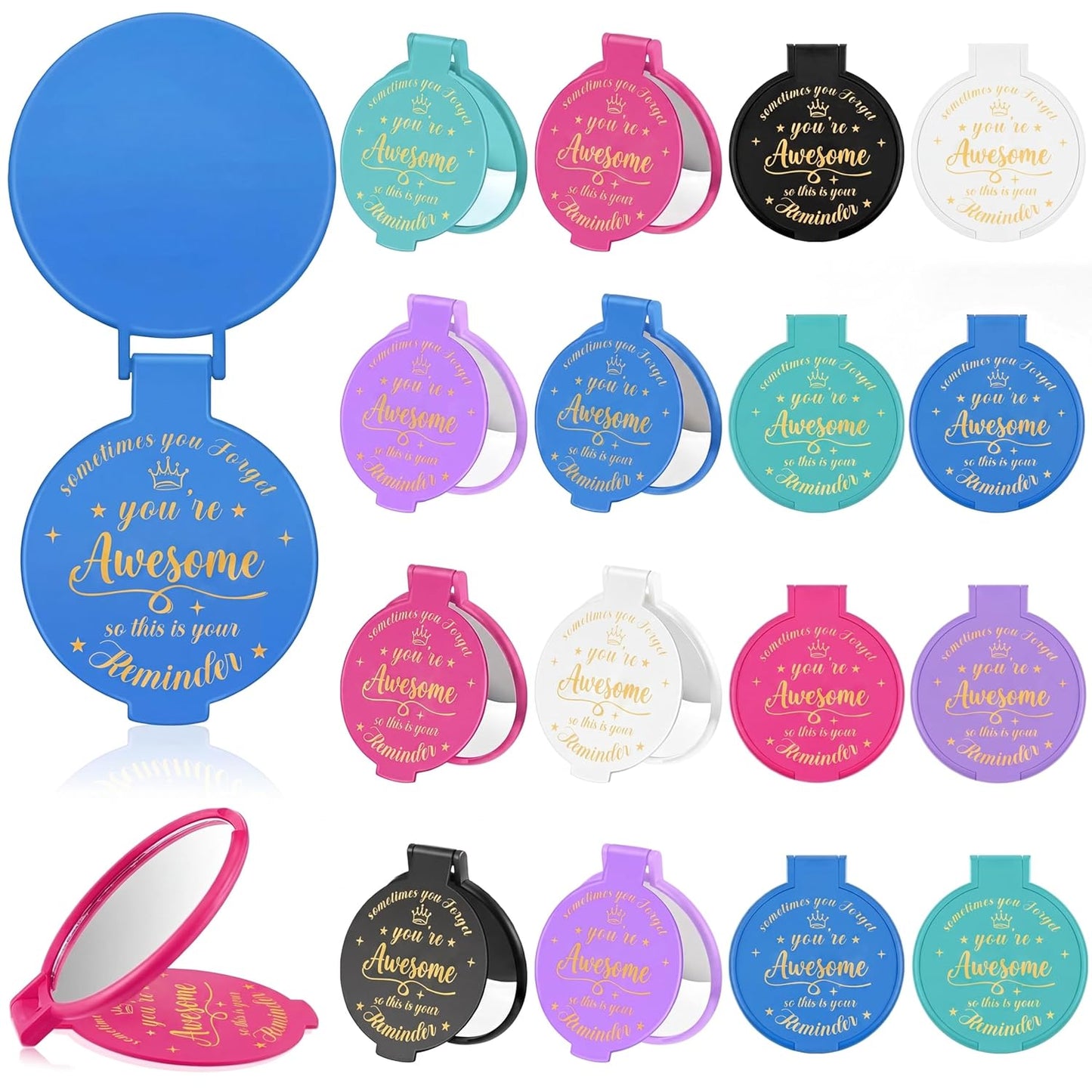 Inspirational Compact Mirror Set - 36 Pcs 2.76 Inch Mini Mirrors | Perfect Galentine's Day Gifts for Women