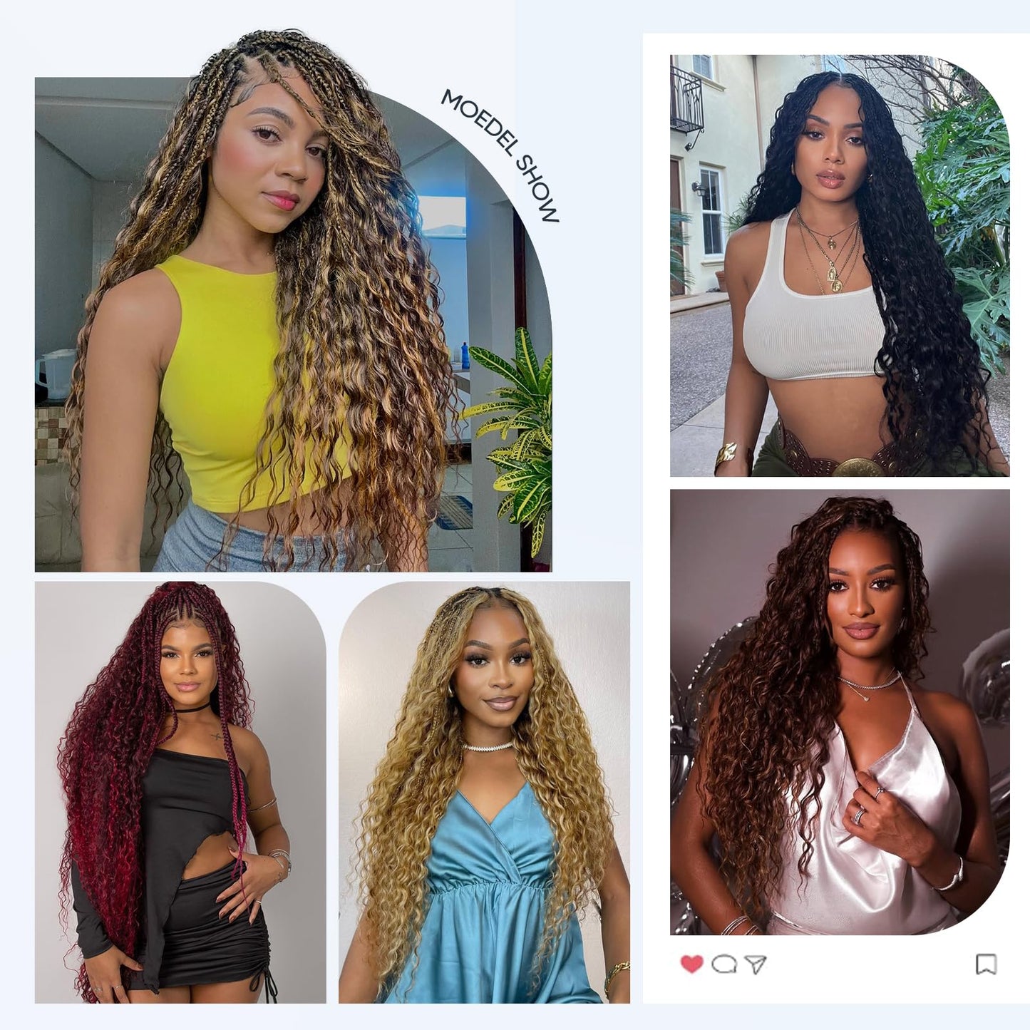 Human Braiding Hair for Boho Braids,150g 16 inch 6 Bundles Deep water Wave Bulk Boho Curly Human Hair for Braiding,Natural Color No Weft 12A Wet and Wavy Human Knotless Braiding Hair Extensions