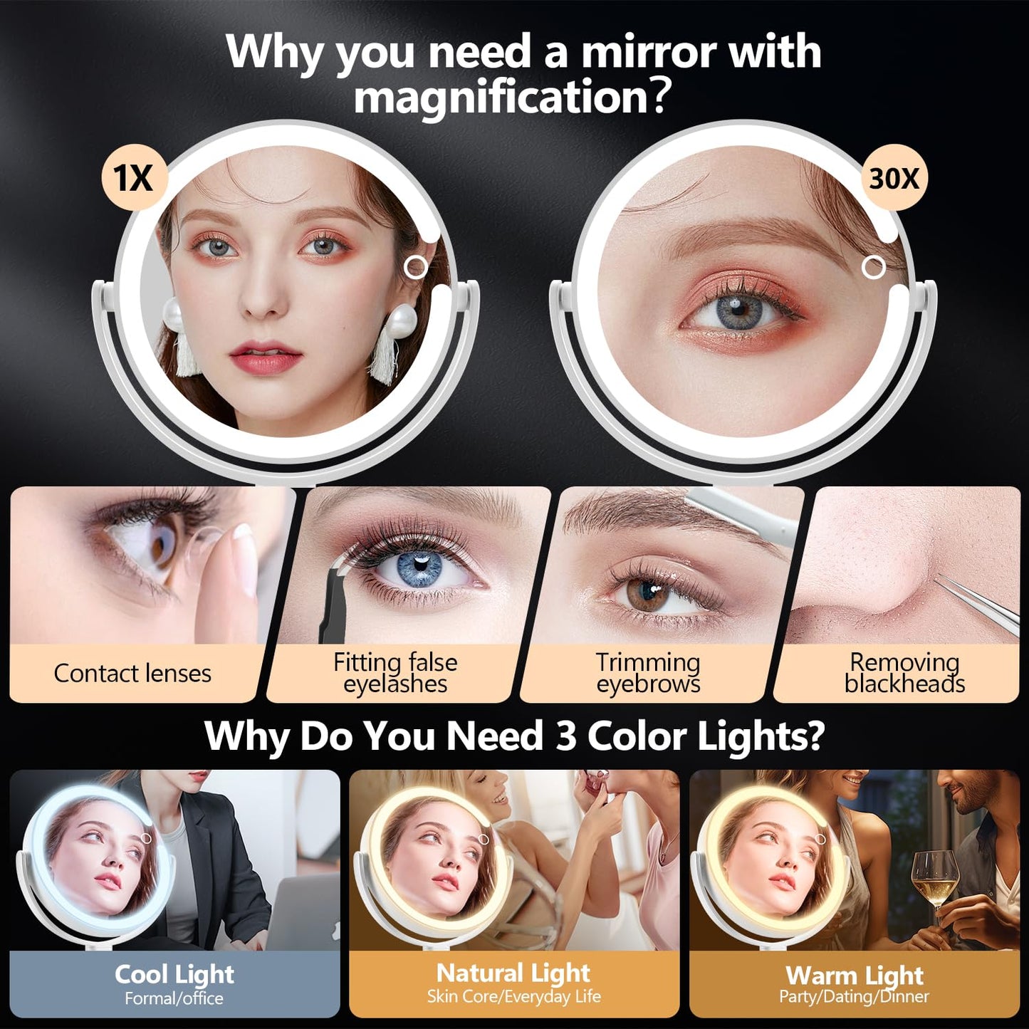 MIYADIVA 30X Magnifying Makeup Mirror with Lights for Professional Makeup