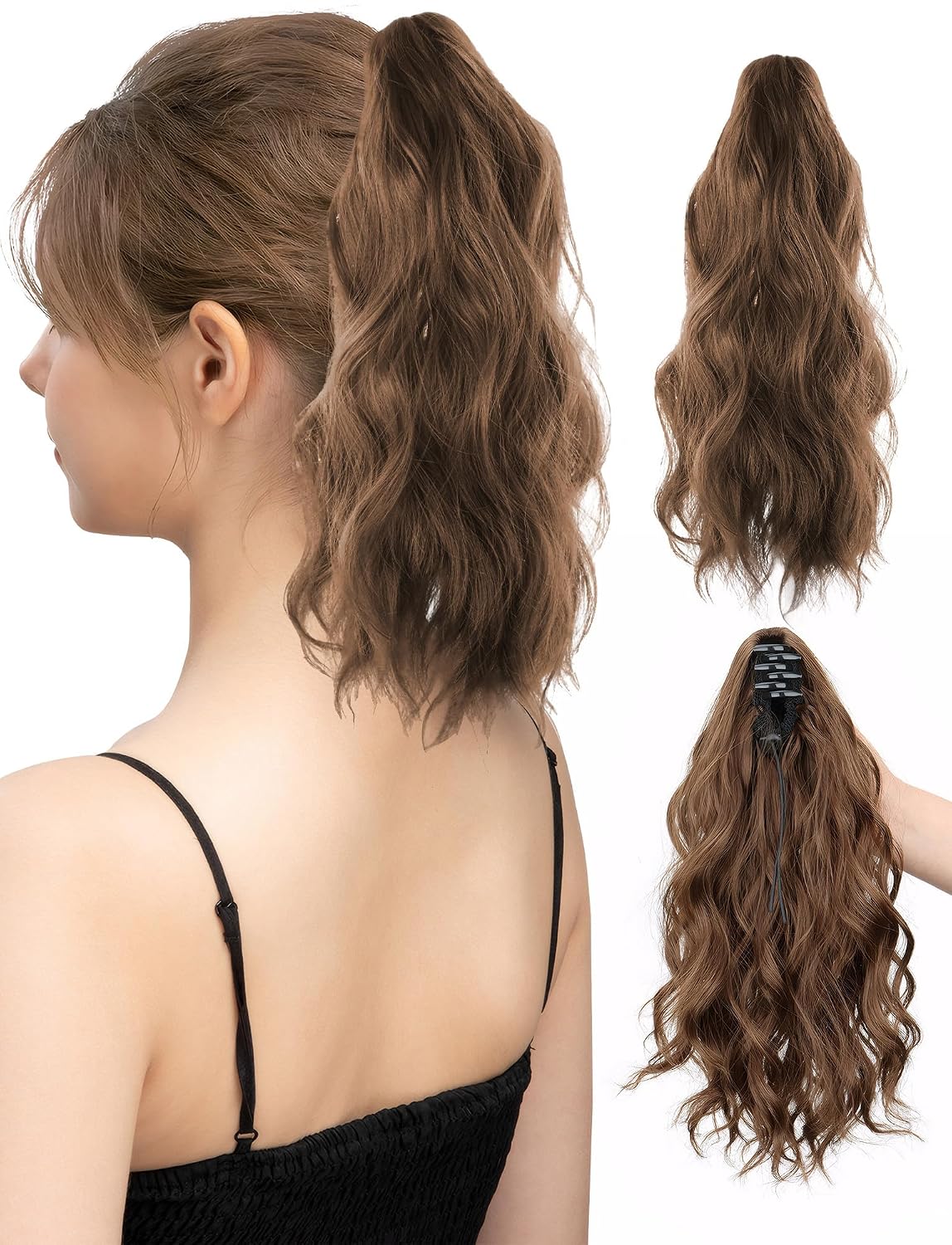 Curly Wavy Ponytail Hairpiece - 13-Inch Synthetic Claw Clip Extension | Honey Blonde