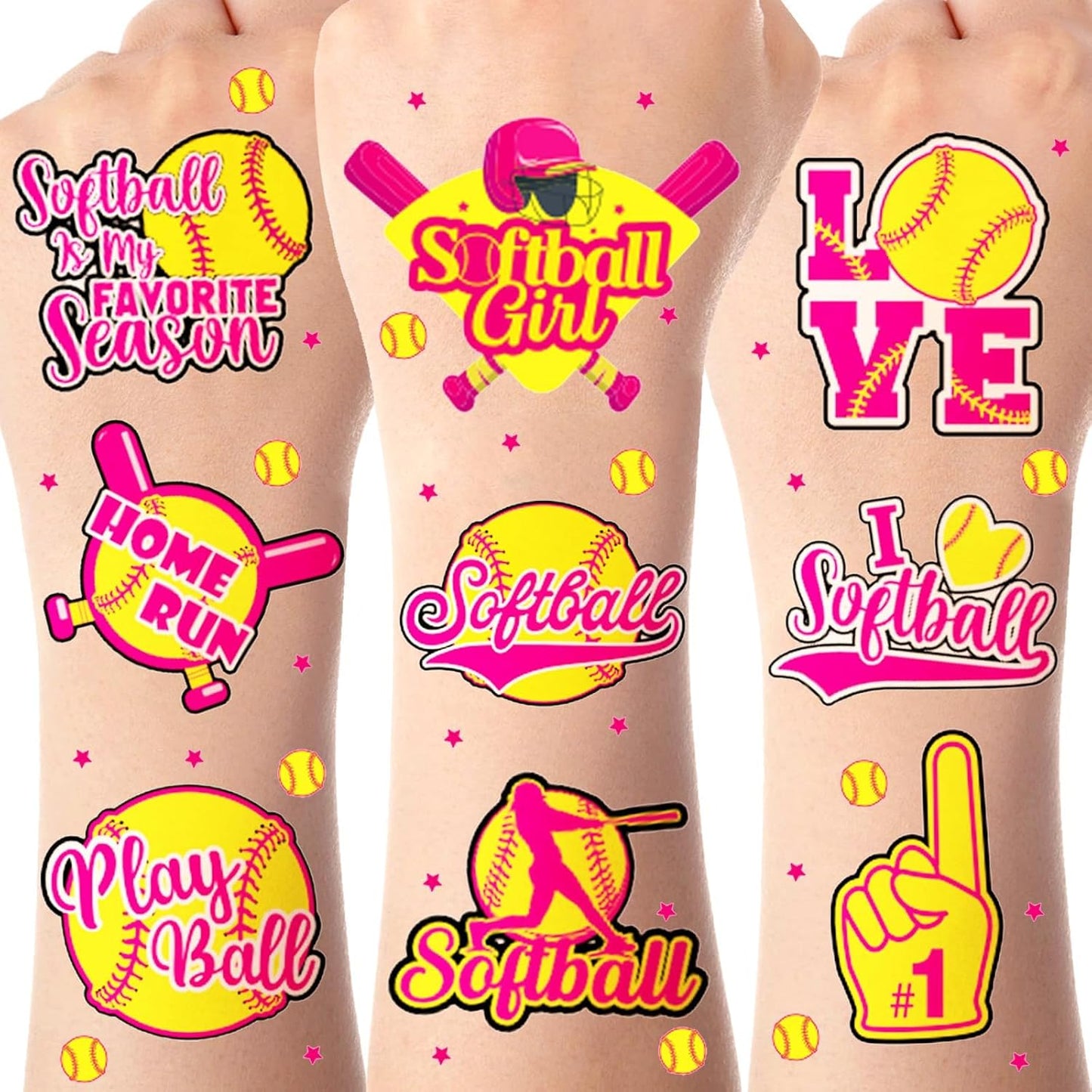 Softball Temporary Tattoos - 144 Pcs Waterproof Stickers for Birthday Party Favors | Sports Club Rewards