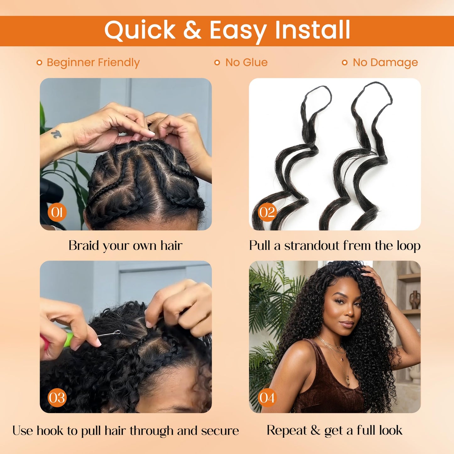 Miracle Knots Hair Feather Crochet Hair For Women, Deep Wave Crochet Hair Pre Looped 100 Strands 180g Synthetic Pre Separated Invisible Deep Curly Crochet Hair (1b#, 18inch 100strands)