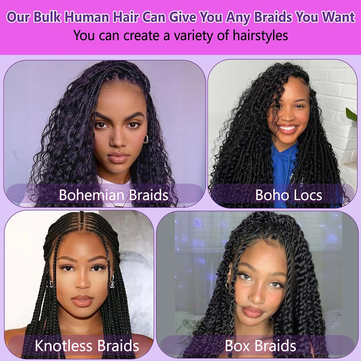 Human Braiding Hair for Boho Braids 110g 18 Inch Deep Water Wave Curly Bulk 100% Human Hair Curly Deep Wave Bundles for Braiding Knotless, Wet and Wavy Crochet Hair Extensions Bohemian Micro Braiding