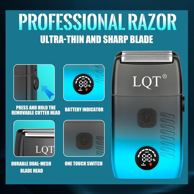 Professional Hair Clippers for Men - Cordless Barber Clippers with Precision Trimmer & Dual Foil Shaver | Gradient Blue Grooming Kit