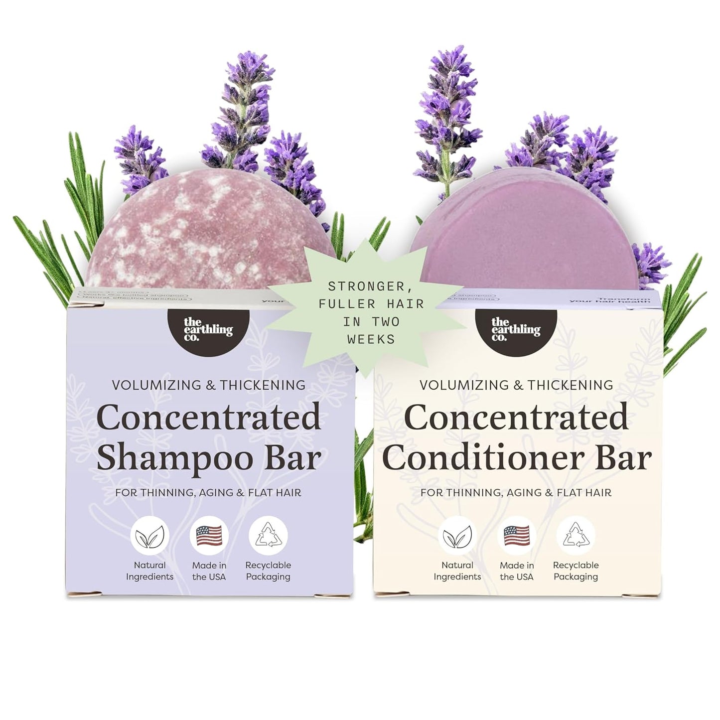 Volumizing Shampoo & Conditioner Bar Set - Thickening & Strengthening | Sulfate-Free, Paraben-Free, Vanilla Coconut