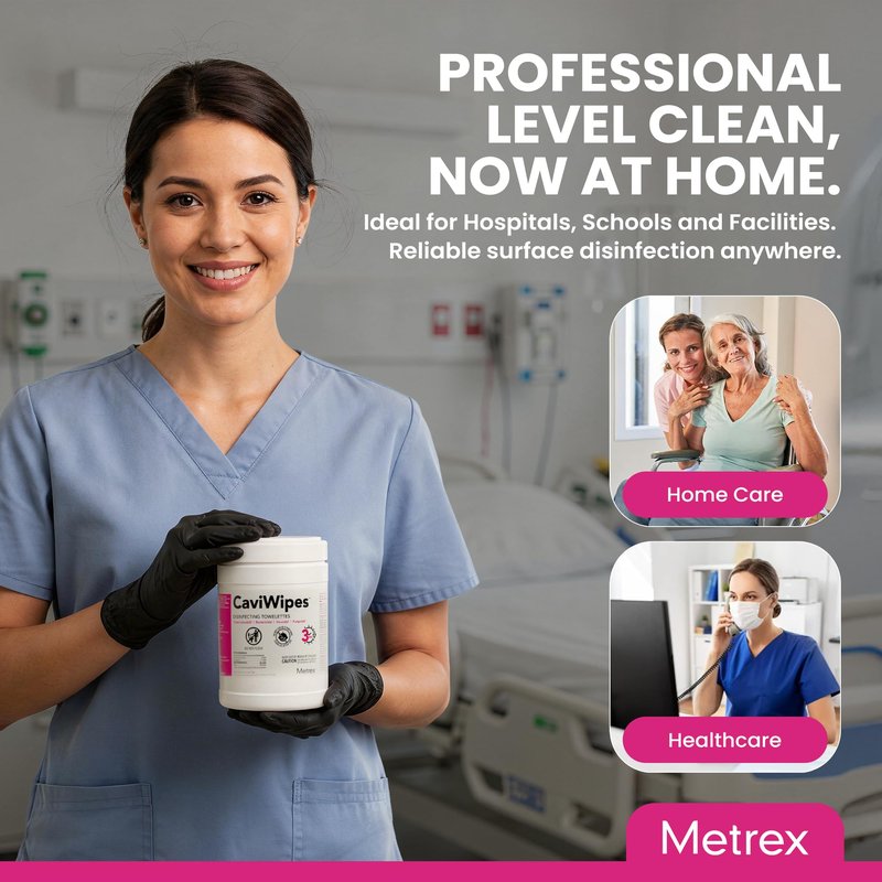 Metrex CaviWipes Disinfecting Towelettes – Alcohol-Based Scent, Durable Non-Woven Disinfecting Wipes, Surface Cleaner for Healthcare Settings – 6" x 6-3/4", 160 Wipes, White, 4 Pack
