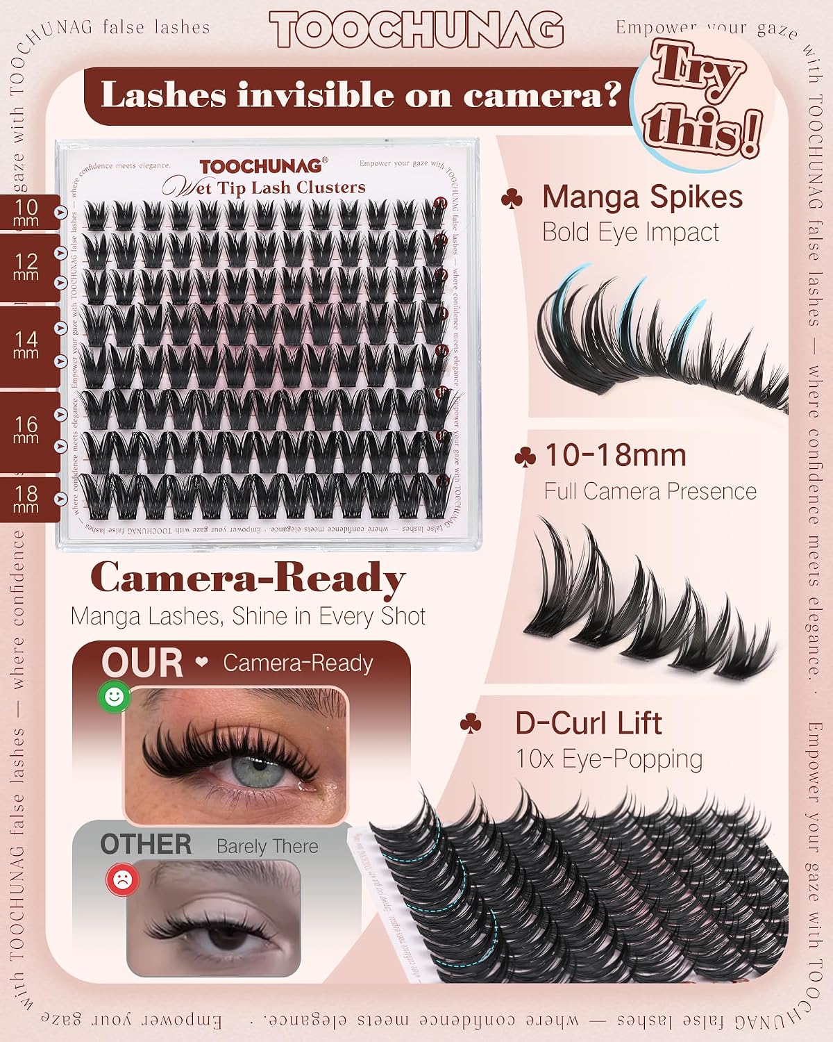 Manga Lash Clusters Kit - DIY Volume Spiky Eyelashes Extensions | 10-18mm Bunny Style with White Bond & Seal