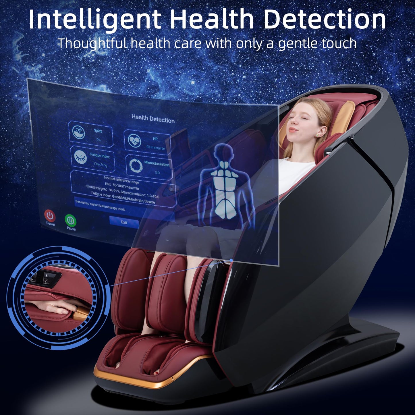 Alfine A860 Full Body 4D Massage Chair - Intelligent Health Detection, Dual-Core System, Zero Gravity Recline, Premium Leather, Customizable Programs, Smartphone Control (Black)