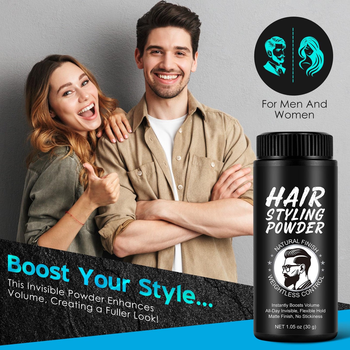 ABOUME Hair Styling Powder, Volumizing & Texture Powder for Men and Women & All Hair Types, All-Day Invisible Hold, Matte Finish and Non-Sticky (1pcs)