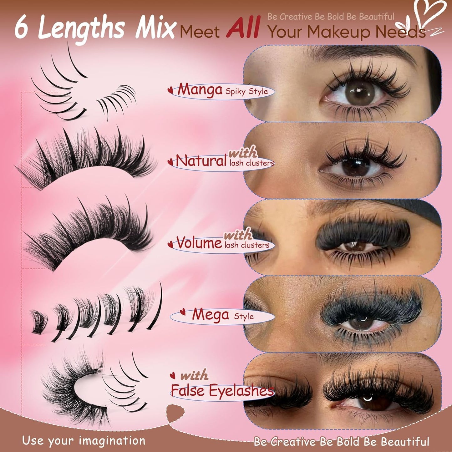 Lash Clusters with Spikes - Ultra Long 12-22mm Eyelash Extensions for Manga & Spiky Looks | DIY Multi-Eye Styles