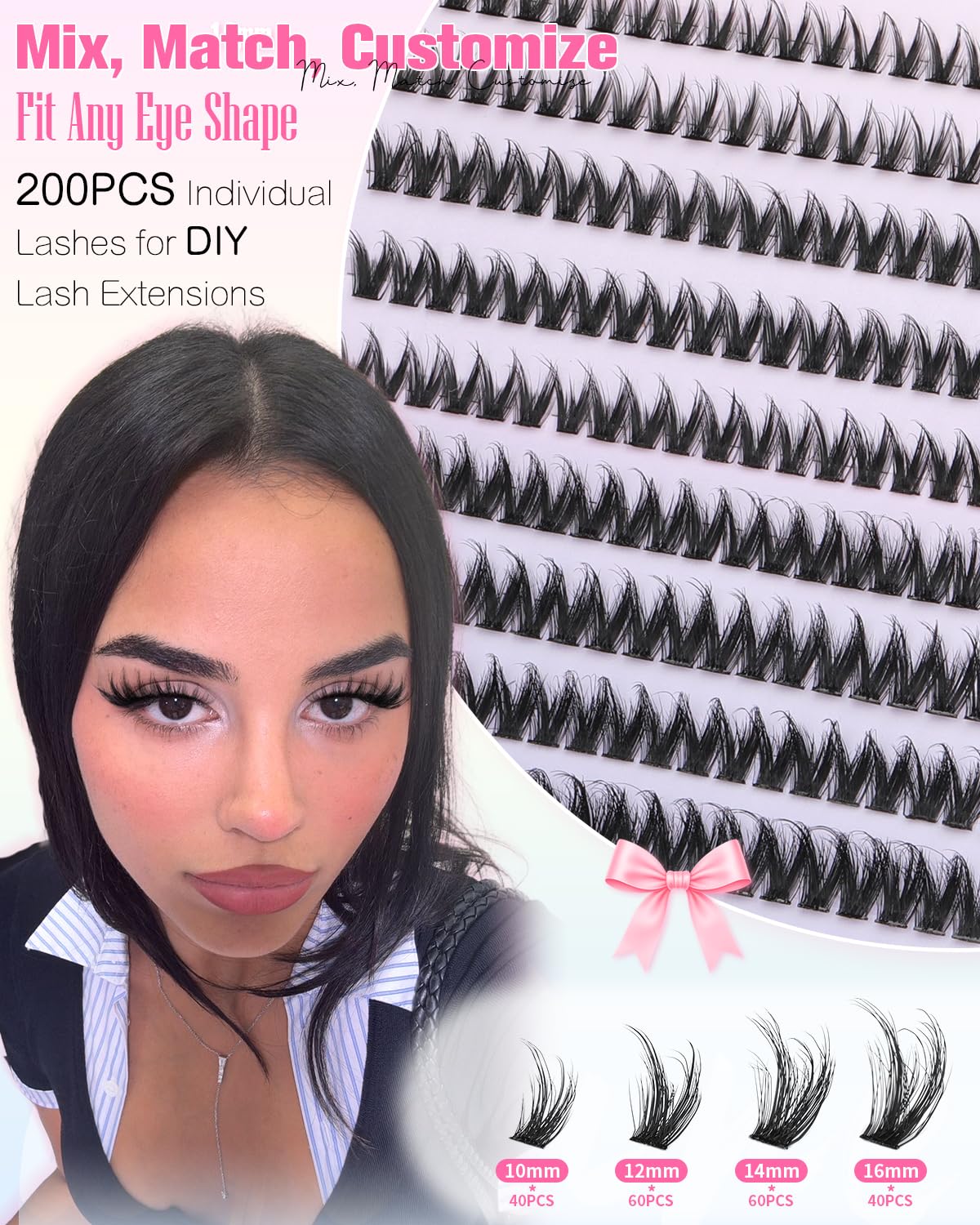 Wtvane Wispy Lash Clusters Fluffy Eyelash Cluster Natural 10-16MM Clusters Eyelash Extensions 200Pcs Fairy Lashes Clusters CD Curl Individual Lashes Cluster with Thin Band Spider Lash Clusters