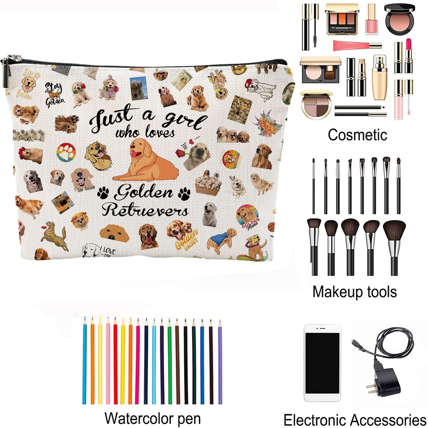 NONETH Golden Retriever Gifts: Makeup Bag for Women, Mom Gifts, Cosmetic Bag for Dog Owners