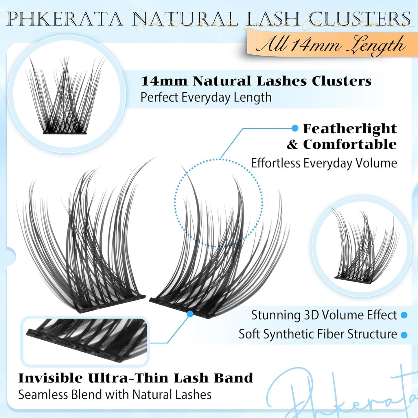 Natural Cluster Lashes - 14mm Wispy Eyelash Extensions | C Curvature for Daily Wear