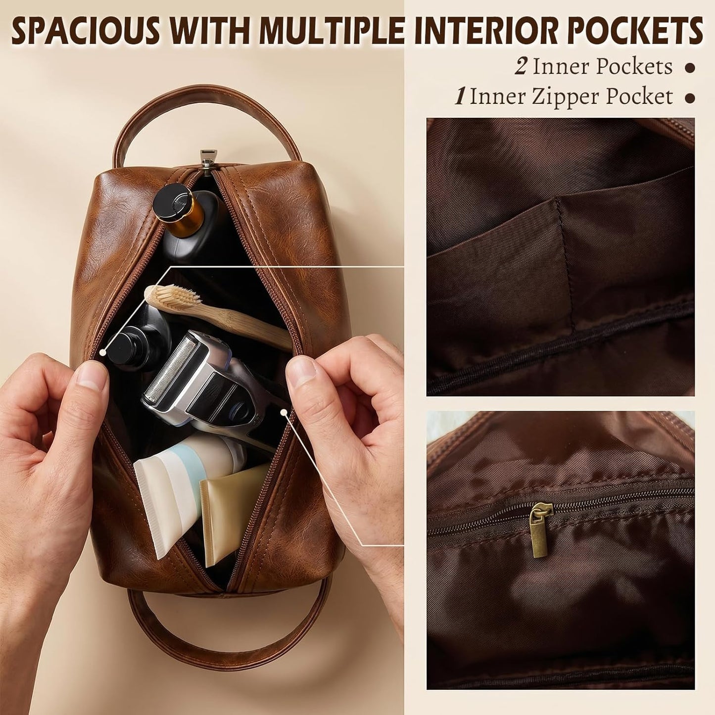 Personalized Toiletry Bag for Men - Custom Leather Travel Shaving Kit | Unique Gift for Dad, Husband, Son, or Groomsmen