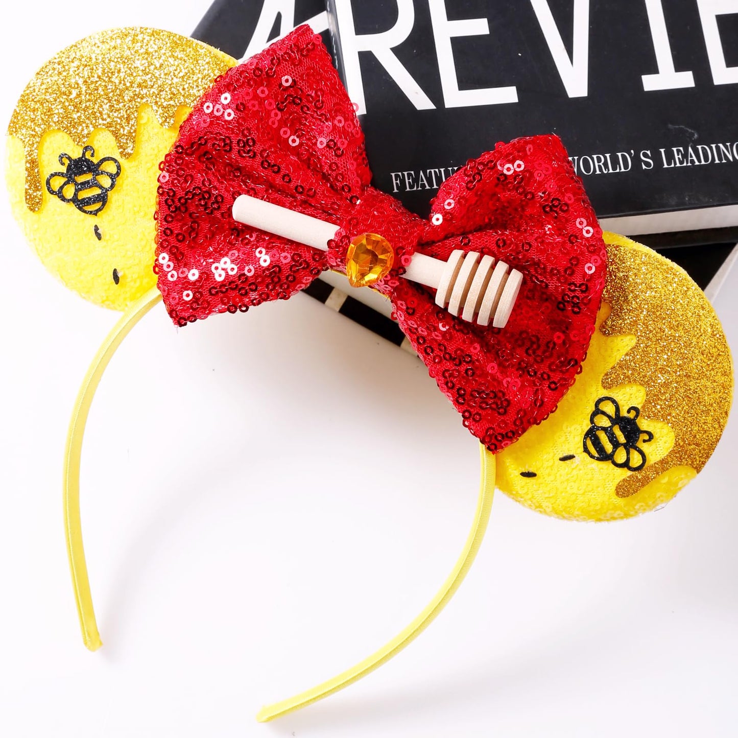 Opzzqz Mouse Ear Headbands for Women Giltter Bow Headband for Girls Birthday Party Decorations