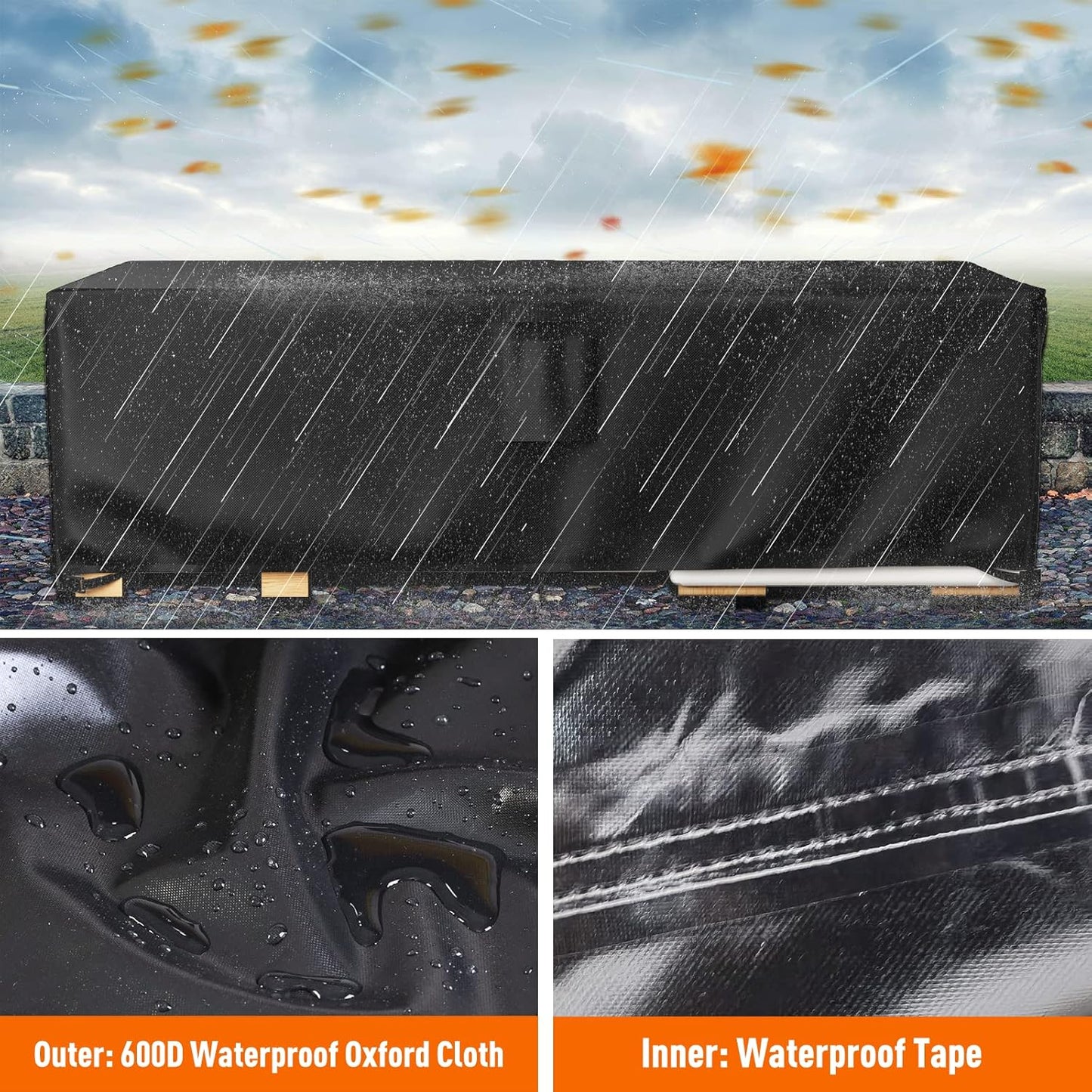 Patio Furniture Covers - Waterproof Outdoor Table & Chair Protection | Heavy Duty 600D, 108" L x 82" W x 27.9" H