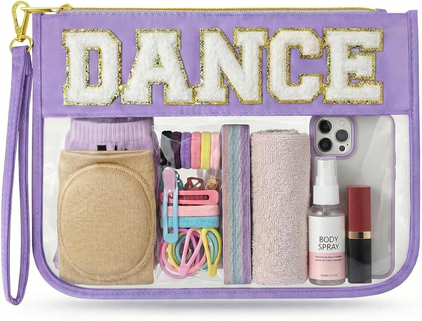 Dance Bag | Chenille Letter Clear Cosmetic Bag for Dancers - Essential Makeup Organizer for Girls & Women