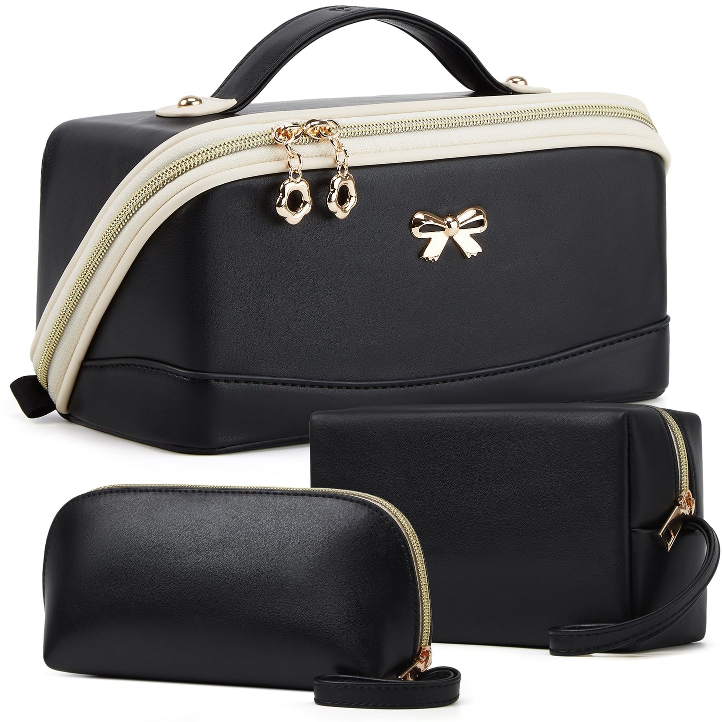 YTL Travel Makeup Bag, Large Capacity Cosmetic Bag for Women, Waterproof PU Leather, Flat Open Portable Toiletry Bag for Skincare, Brushes & Travel Essentials