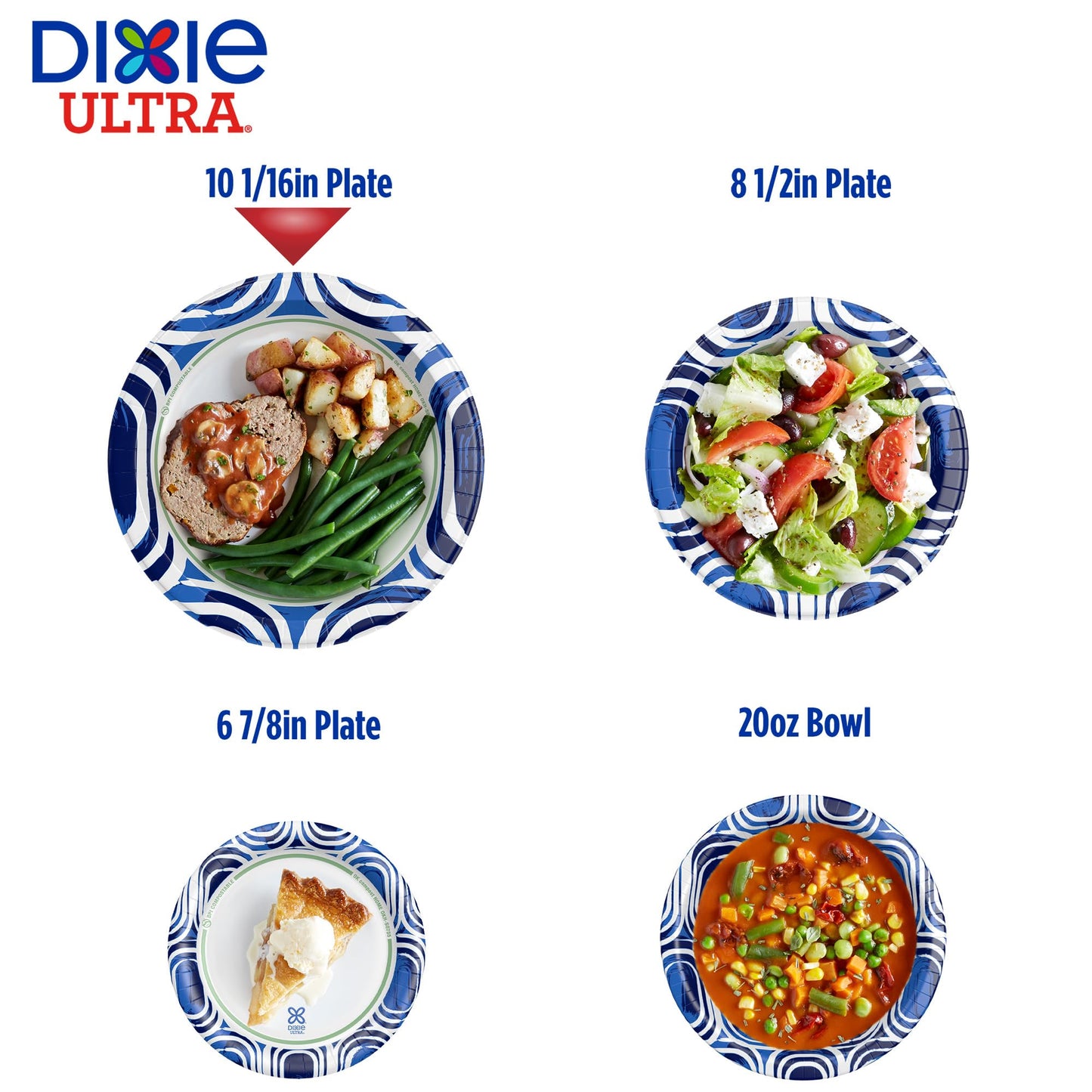 Dixie Ultra, Large Paper Plates, 10 Inch, 172 Count (4 packs of 43 plates), 3X Stronger*, Heavy Duty, Microwave-Safe, Soak-Proof, Cut Resistant, Disposable Plates For Heavy, Messy Meals
