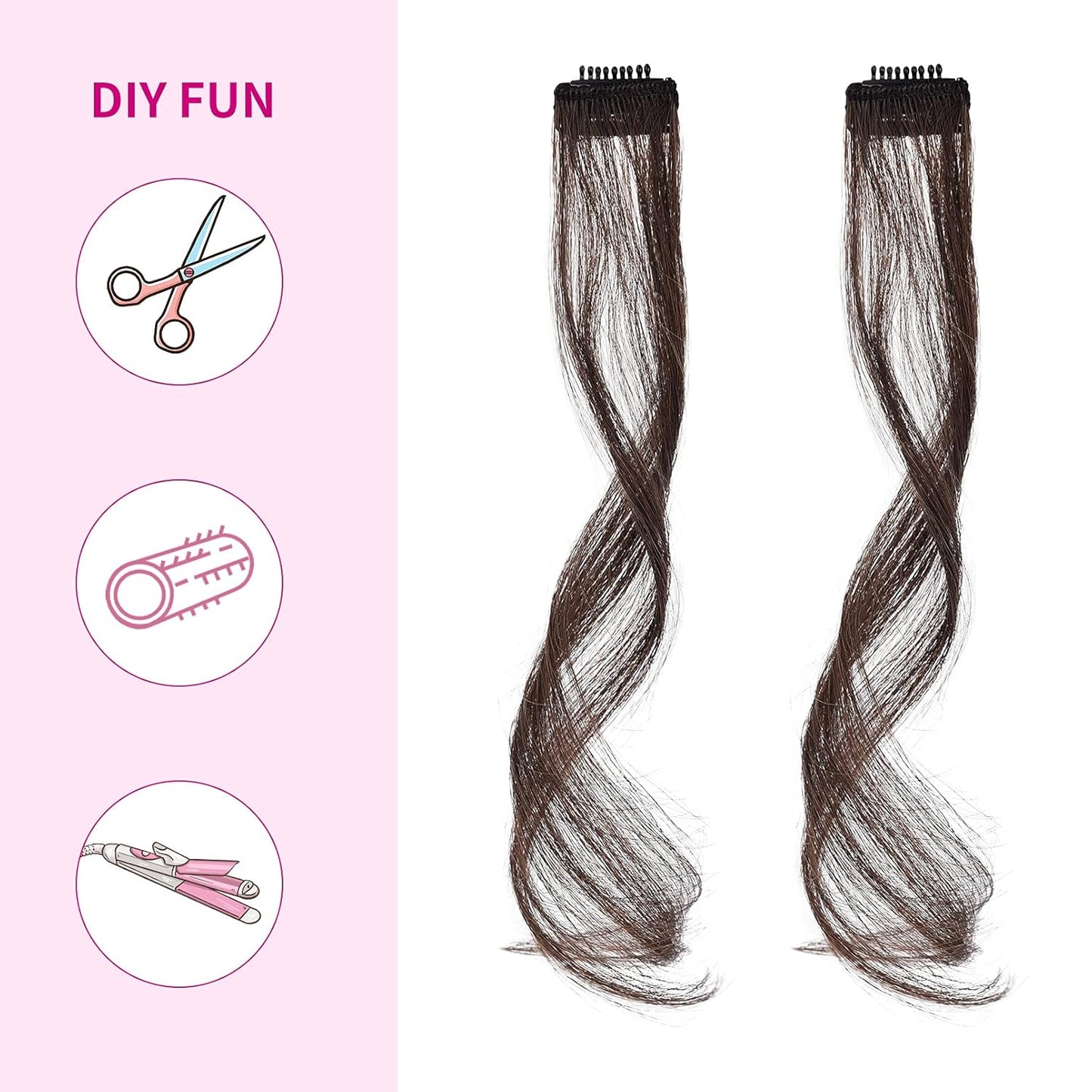 Long Side Air Bangs - Wavy Curly Clip-In Curtain Bangs for Women | 2 PCS Set - Black Brown