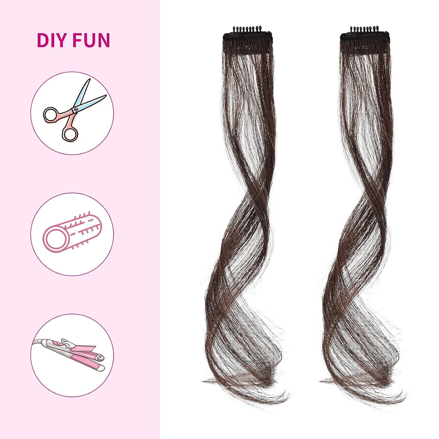 Long Side Air Bangs - Wavy Curly Clip-In Curtain Bangs for Women | 12 Inch Face-Framing Highlights in Grey/Brown/Silver/White