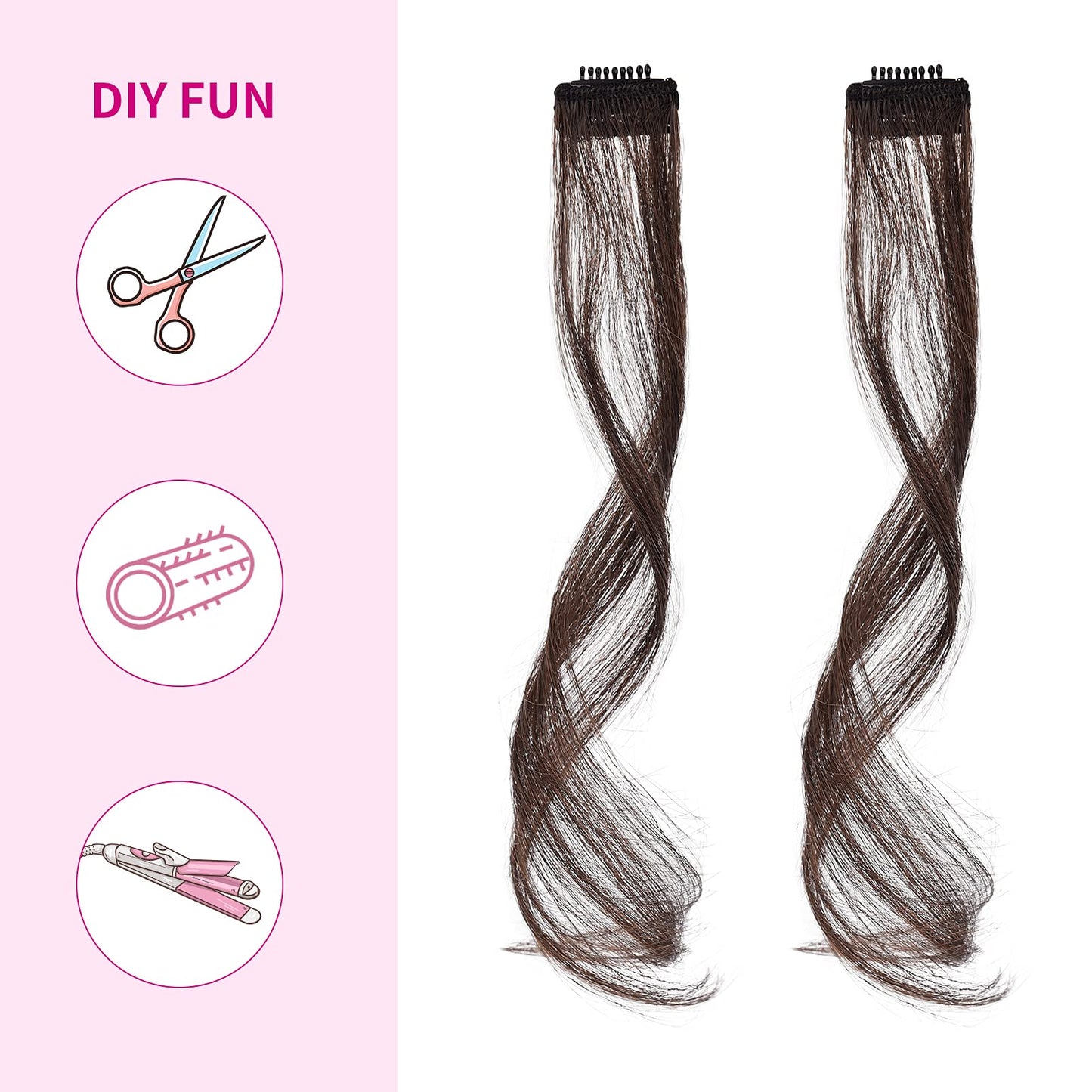 REECHO Long Side Air Bangs, Wavy Curly Clip in Bangs Front Side Bangs for Women Daily Use 2 PCS Set Long Temples-Light Brown