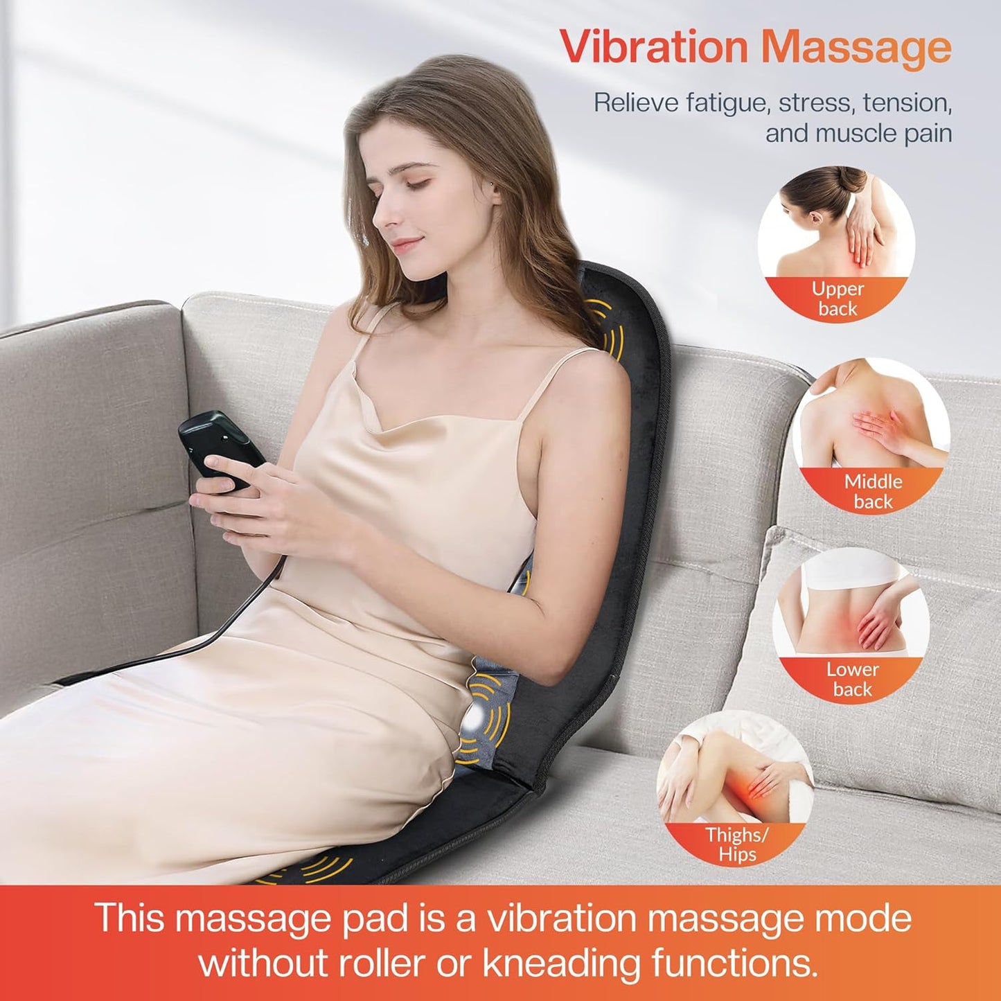 Massage Chair Pad - Back Massager with Heat & 10 Vibration Motors | Relaxation Cushion for Home & Office Use