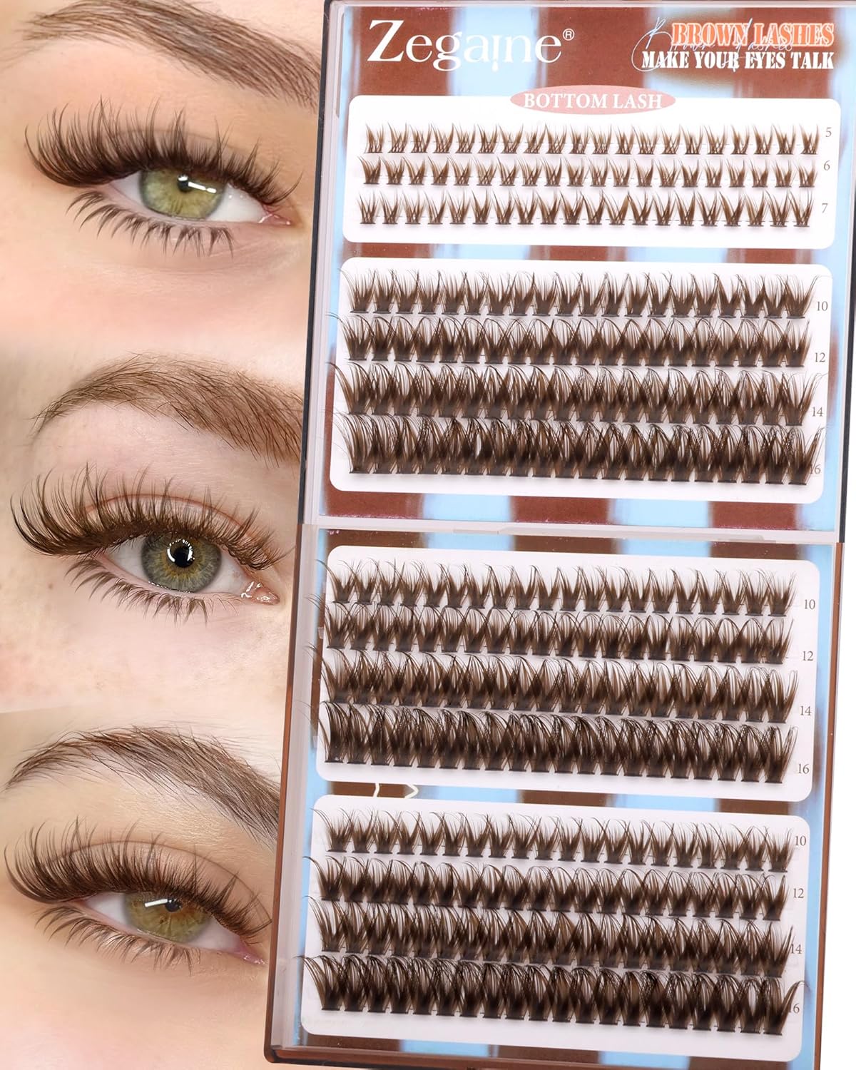 Brown Lash Clusters - Natural Look Eyelash Extensions | 300 Pcs Wispy D-Curl 10-16MM