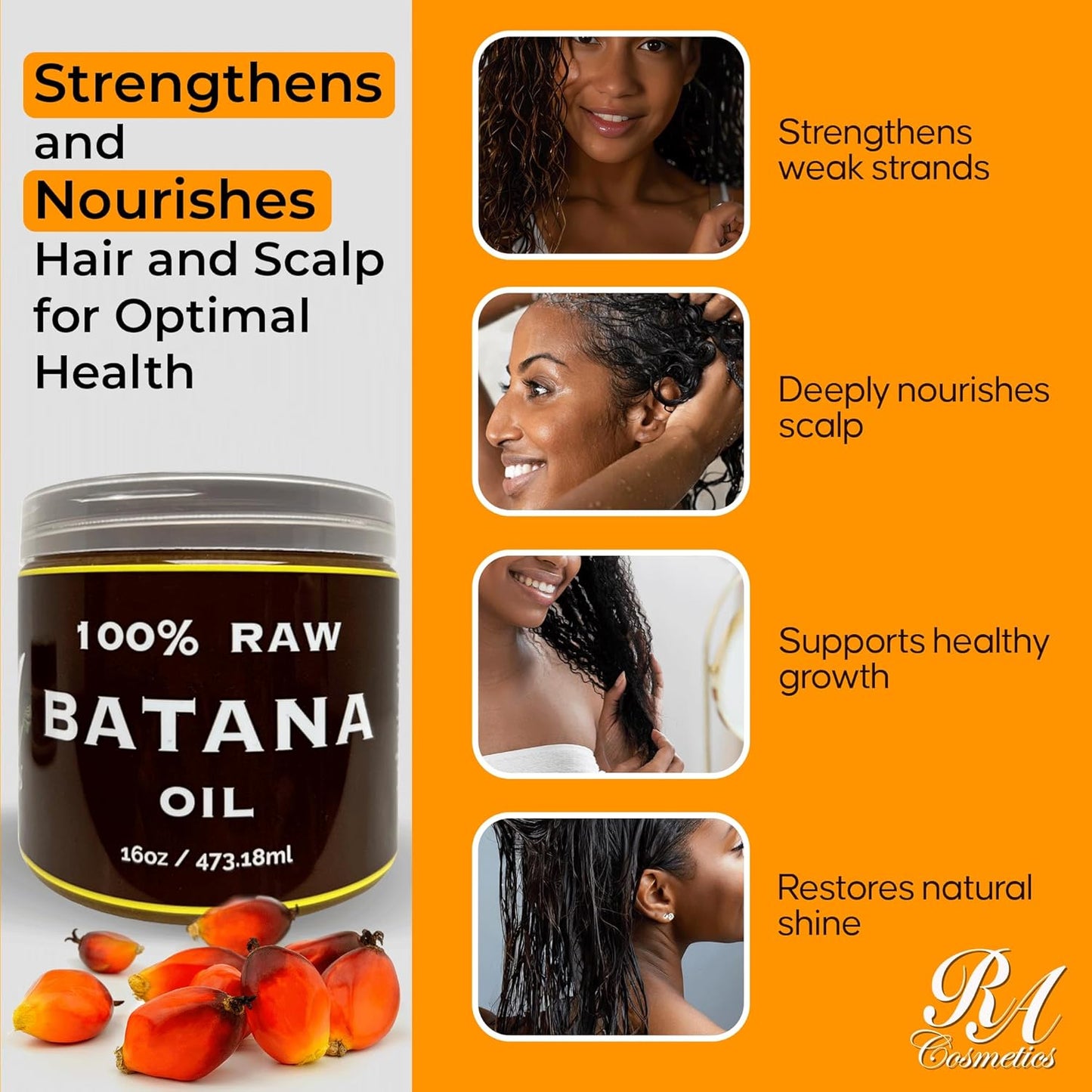 100% Natural Unrefined Batana Hair Oil - Healthy Hair Moisturizer | 16 oz | Strengthens & Nourishes Damaged Hair