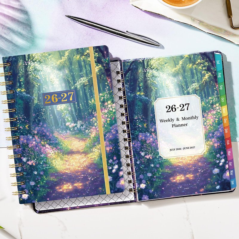 Planner 2026-2027 - Academic Planner 2026-2027 from Jul.2026 - Jun.2027, 8.5'' X 6.4'', Weekly Monthly Planners 12 Month with Colorful Tabs, Back Pocket - Forest Path