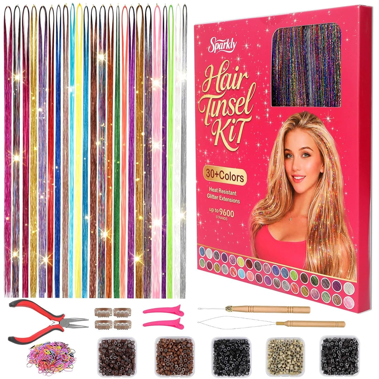 Hair Tinsel Kit - 3200+ Strands Silver Holographic Fairy Hair | 48" Heat Resistant Glitter Extensions for Easy DIY Fun