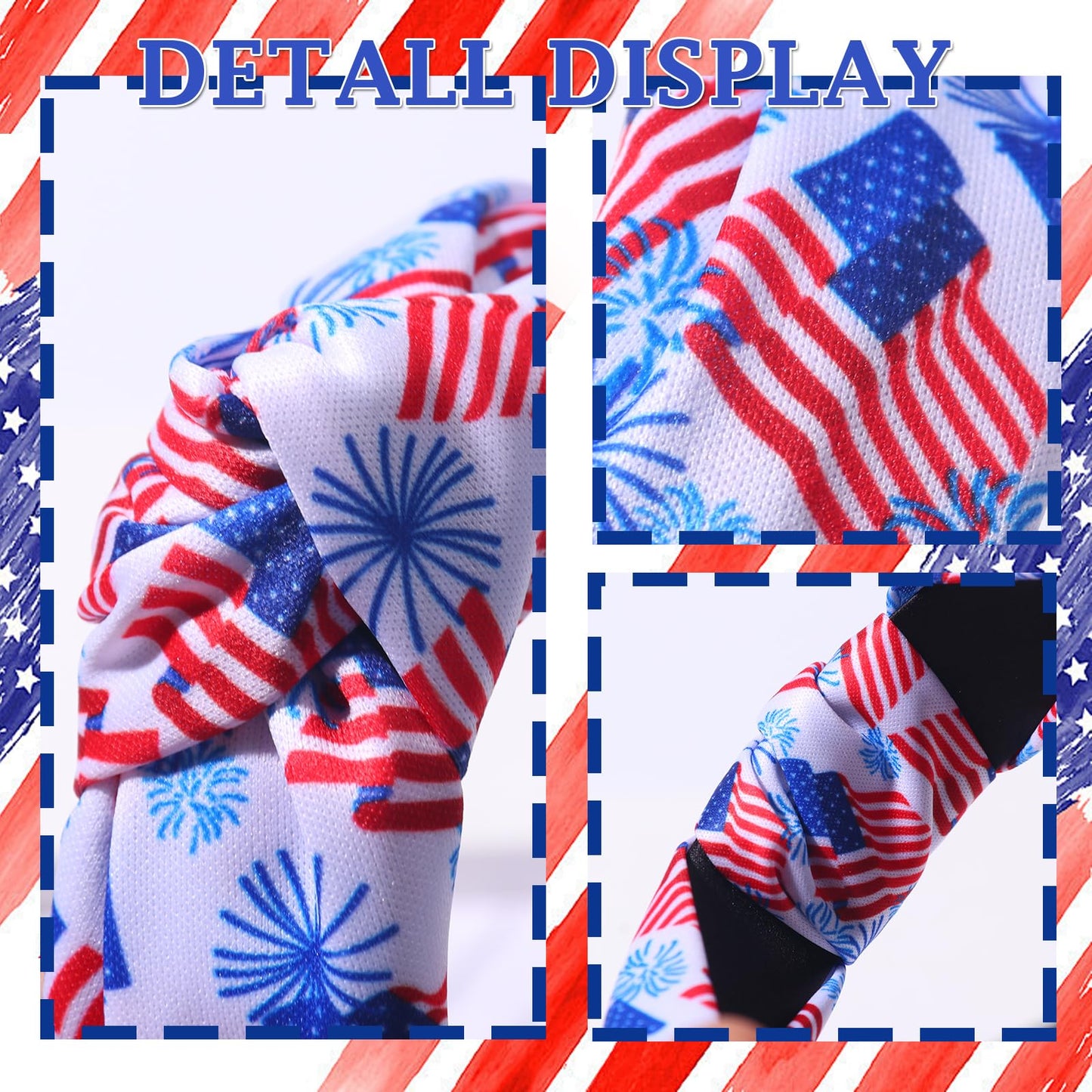 BELSITA 4th of July Headband Patriotic Hair Accessories for Women Girls USA Flag Fireworks Hair Band Non Slip Wide Knotted Independence Day Head Band 1 Pcs