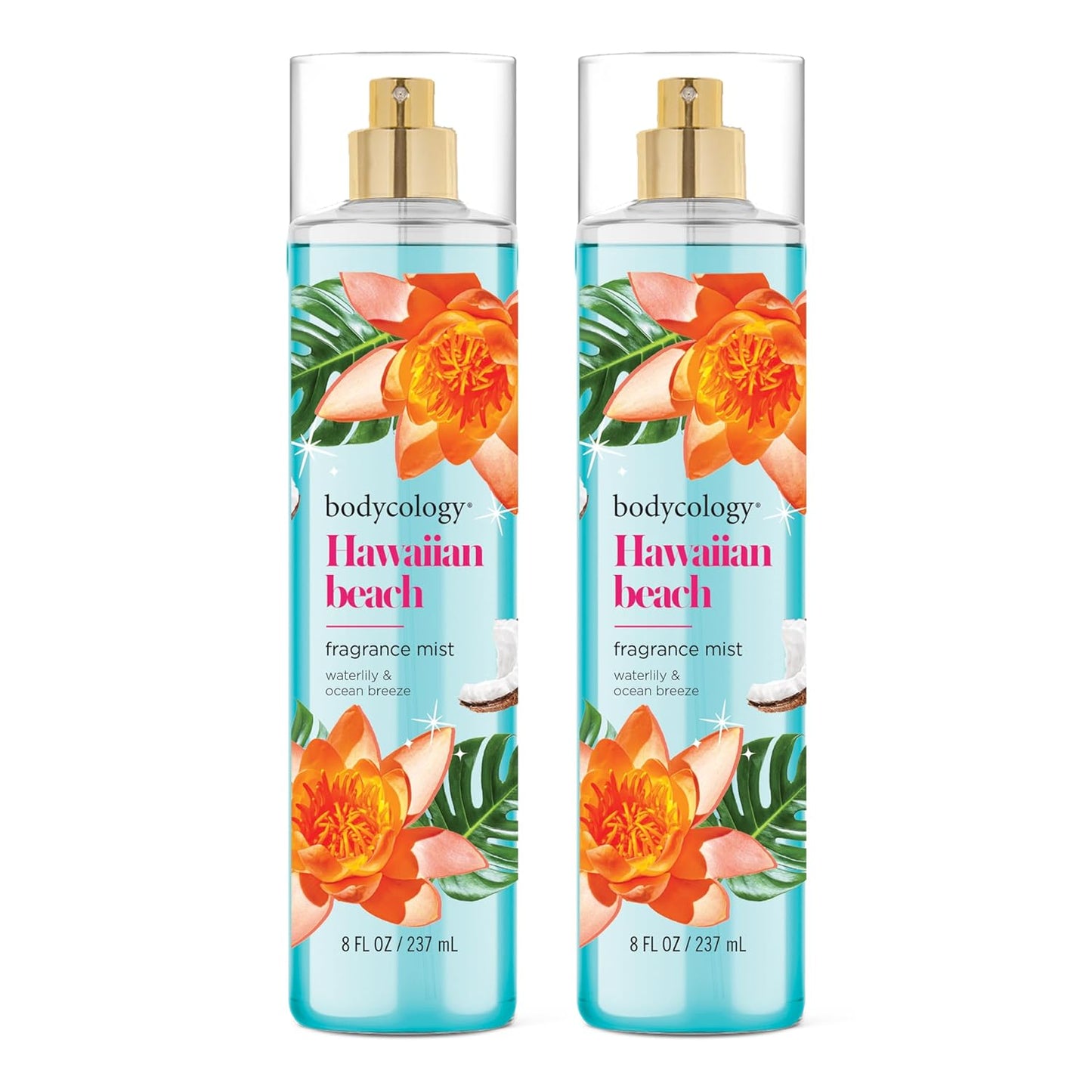Bodycology Hawaiian Beach Body Mist - Long-Lasting Fragrance, 8 fl oz (Pack of 2)