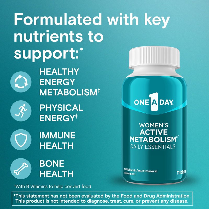 A Day Women's Active Metabolism Daily Essential,Multivitamin for Women,Metabolism Support,Vitamins for Women with All 8 B-Vitamins,Vitamin D,Magnesium & More,120 Count (Pack of 2)