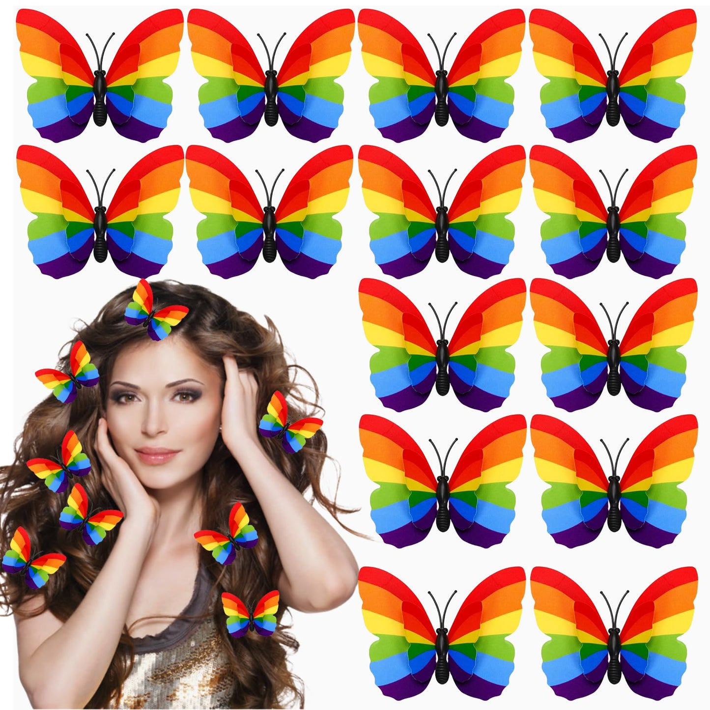 14 Pcs Gay Pride Day Rainbow Butterfly Hair Clip, LGBT Rainbow Butterfly Clips for Women Girls Gay Party Parades Celebrations Hair Decoration