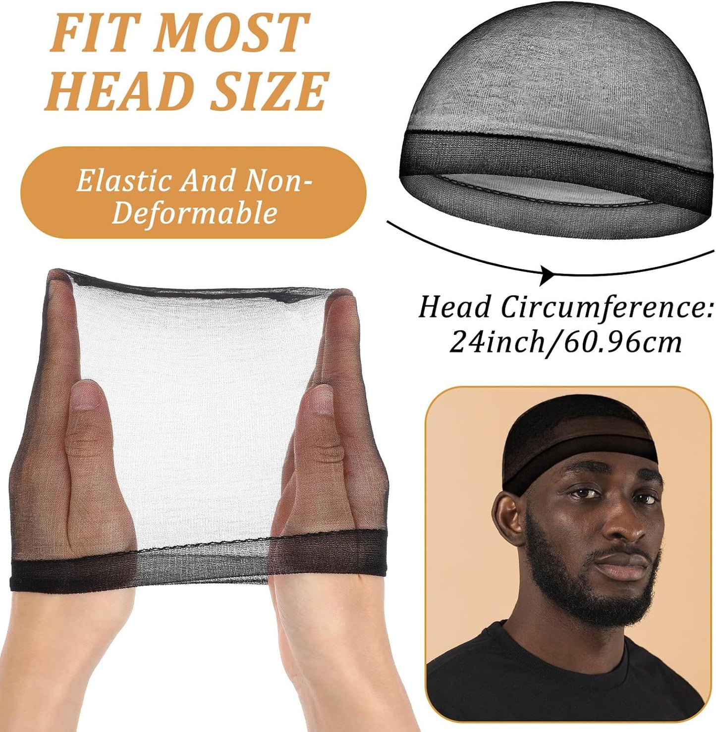 Stocking Wave Cap for Men - 30 Pcs Elastic Stretchy Hair Net | Breathable & Comfortable Black Wig Caps