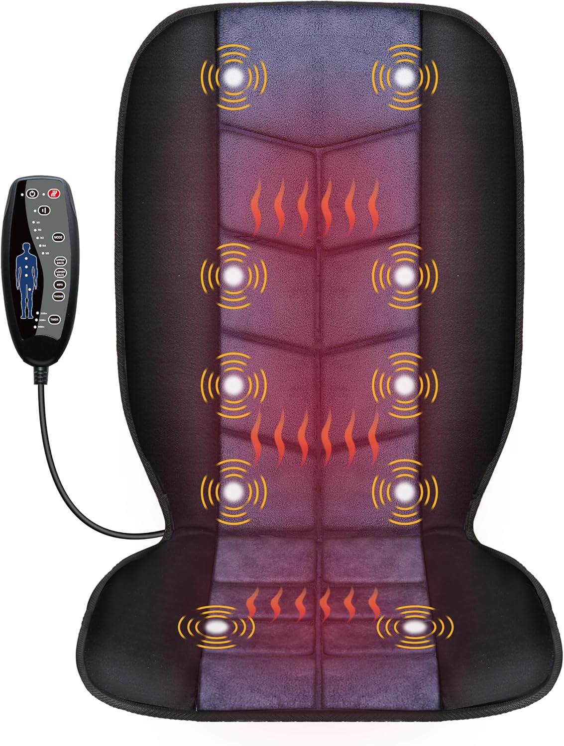 Massage Chair Pad - Back Massager with Heat & 10 Vibration Motors | Relaxation Cushion for Home & Office Use