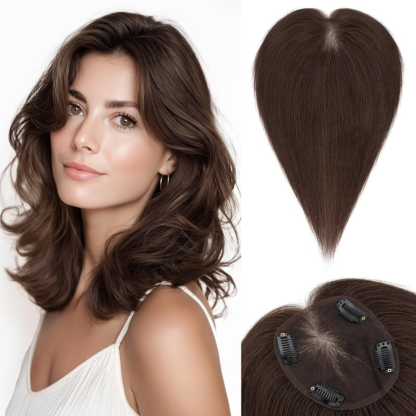 Human Hair Topper for Women - Lace Clip-In Hairpiece for Thinning Hair | Volume Boosting, 11 Inch Natural Black