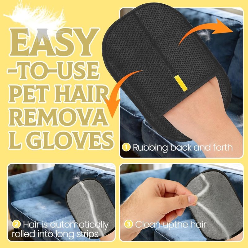 GJPSBEN Pet Hair Removal Glove for Dogs & Cats, 2 Pack Newly Upgraded Reusable Electrostatic Pet Hair Glove, Magic Brush Pet Hair Remover Tool for Clothing, Couch, Carpet, Car Seat