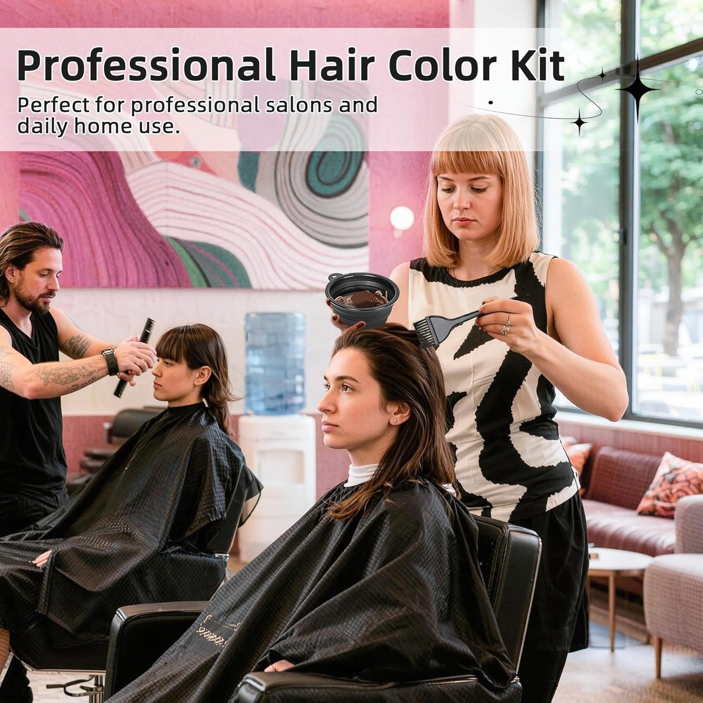 Hair Coloring Kit - 8 Professional Dye Tools for Home Salon Use | Bowl, Brush, Comb, Clips, Gloves, Shower Cap - Reusable Supplies (Black)