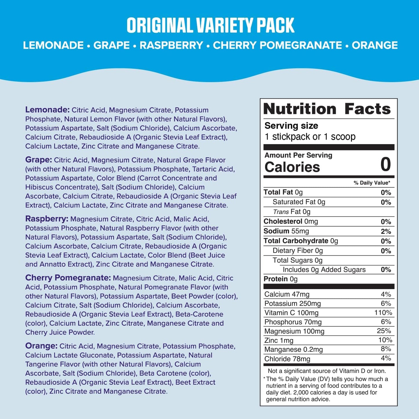 Ultima Replenisher Electrolyte Powder | Zero Sugar Hydration Packets with 6 Electrolytes – Original Variety Pack, 20 Stickpacks