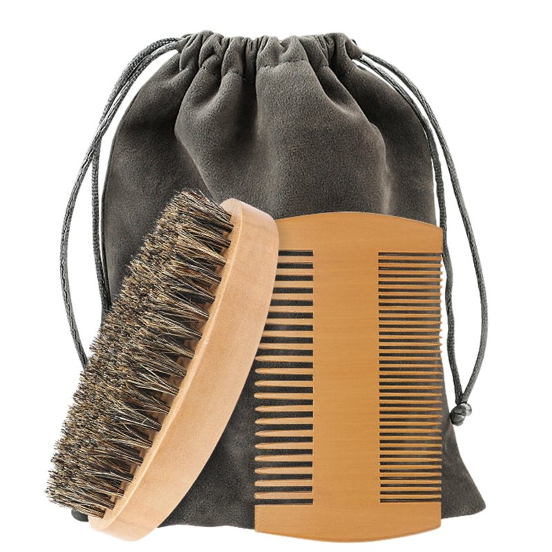 viviyoo Beard Brush and Comb Set for Men Boar Bristle Beard Brush, Wooden Comb & Travel Pouch White Elephant Gifts, Christmas Stocking Stuffers for Husband Dad Boyfriend Portable Beard Grooming Kit