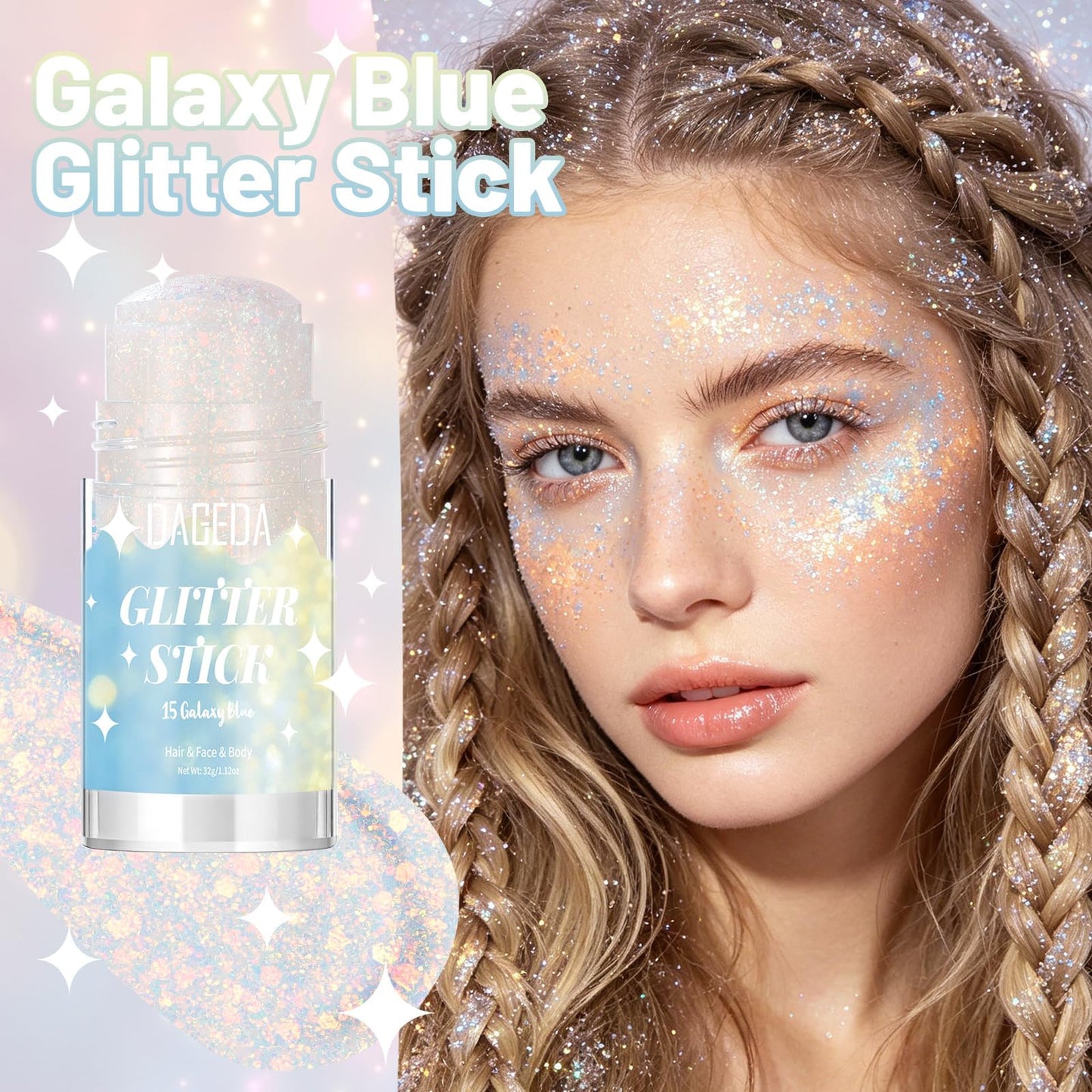 DAGEDA Galaxy Blue Body Glitter Stick,Sparkly Hair Face Glitter Makeup