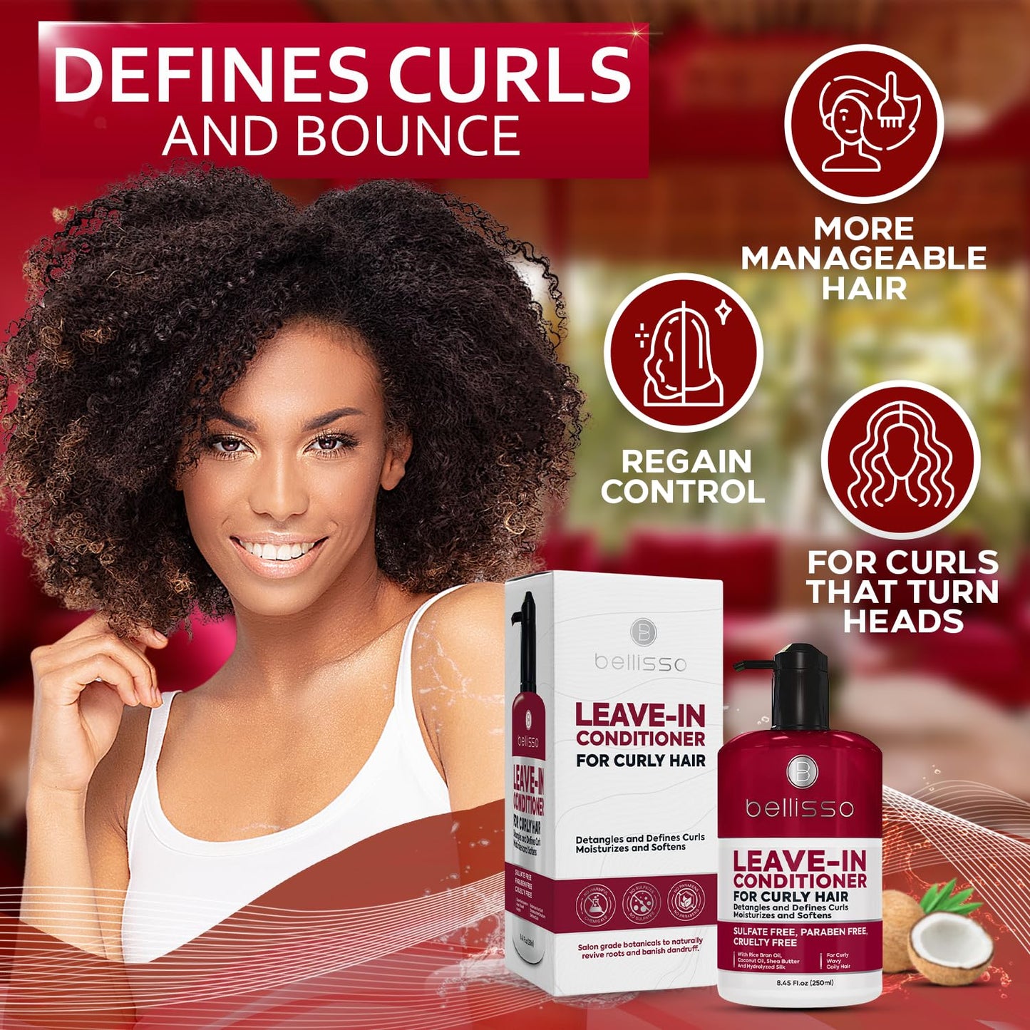 Leave-In Conditioner for Curly Hair - Frizz Control & Moisture | Restores Dry, Damaged Hair with Shea Butter