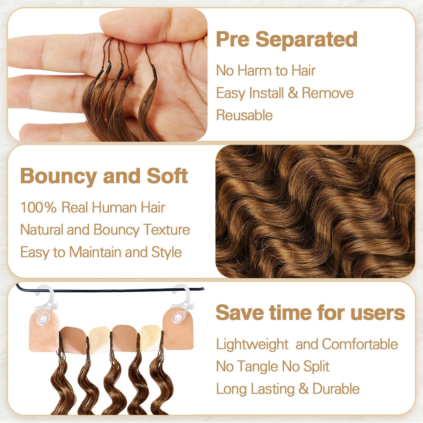 Human Crochet Hair for Black Women 16 Inch 60g Pre Separated 50 Strands Deep Wave Feather Crochet Human Hair Extensions 30# Light Auburn Invisible Miracle Knots Boho Crochet Bundles