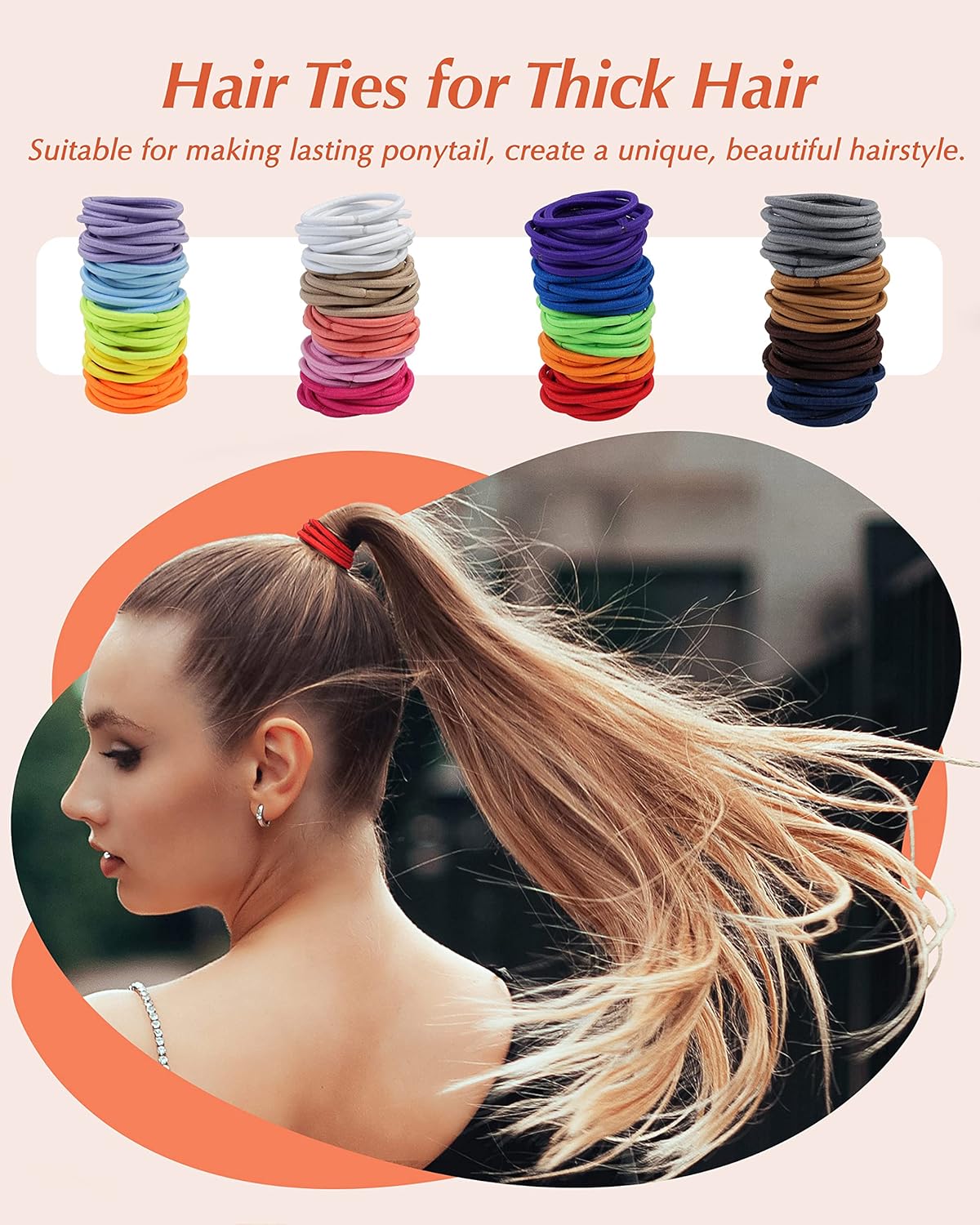 Hair Ties for Women and Girls - 203 No Damage Elastic Ponytail Holders | Medium Size, 20 Vibrant Colors